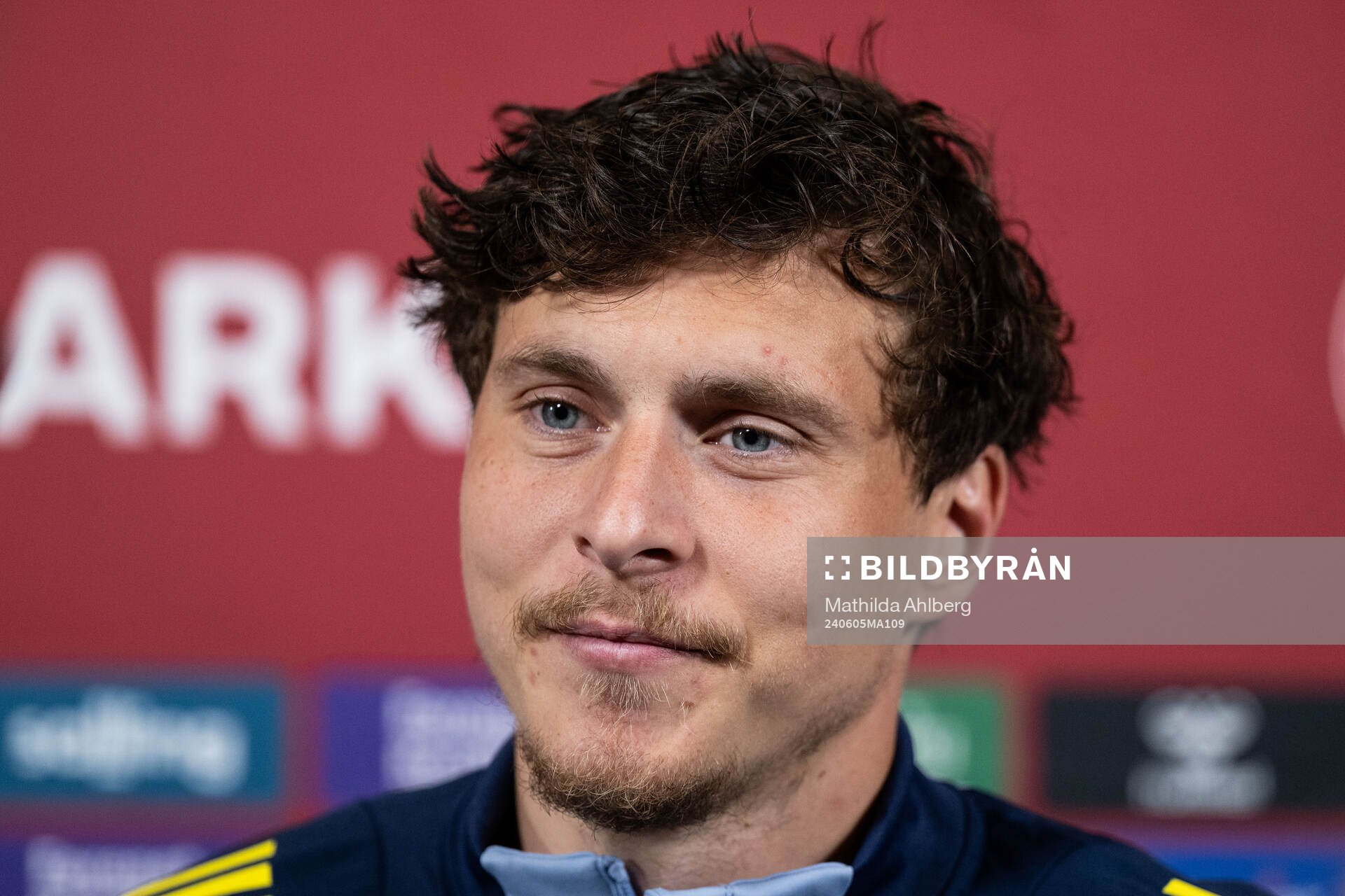Victor Nilsson Lindelöf of Sweden in mixed zone