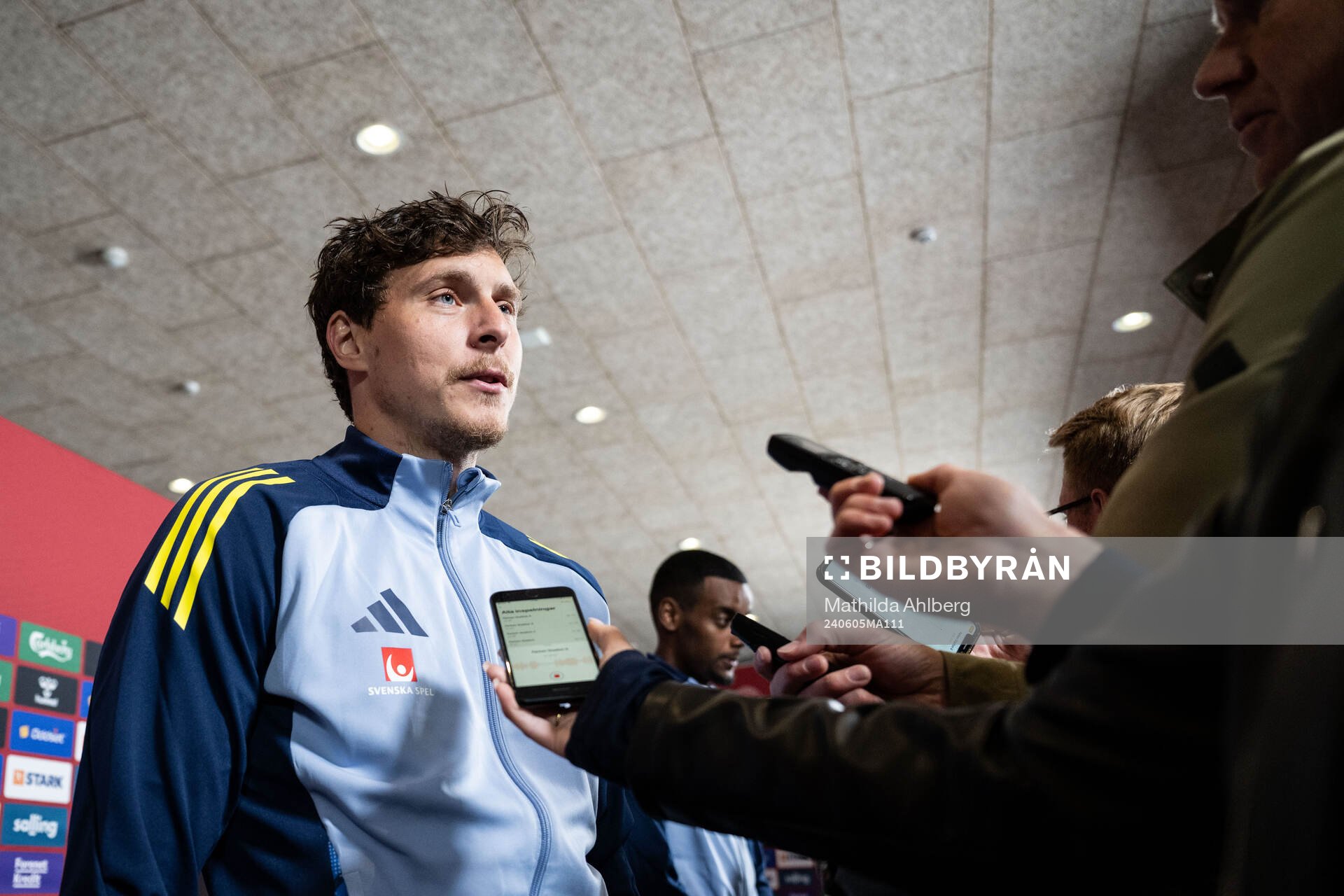 Victor Nilsson Lindelöf of Sweden in mixed zone