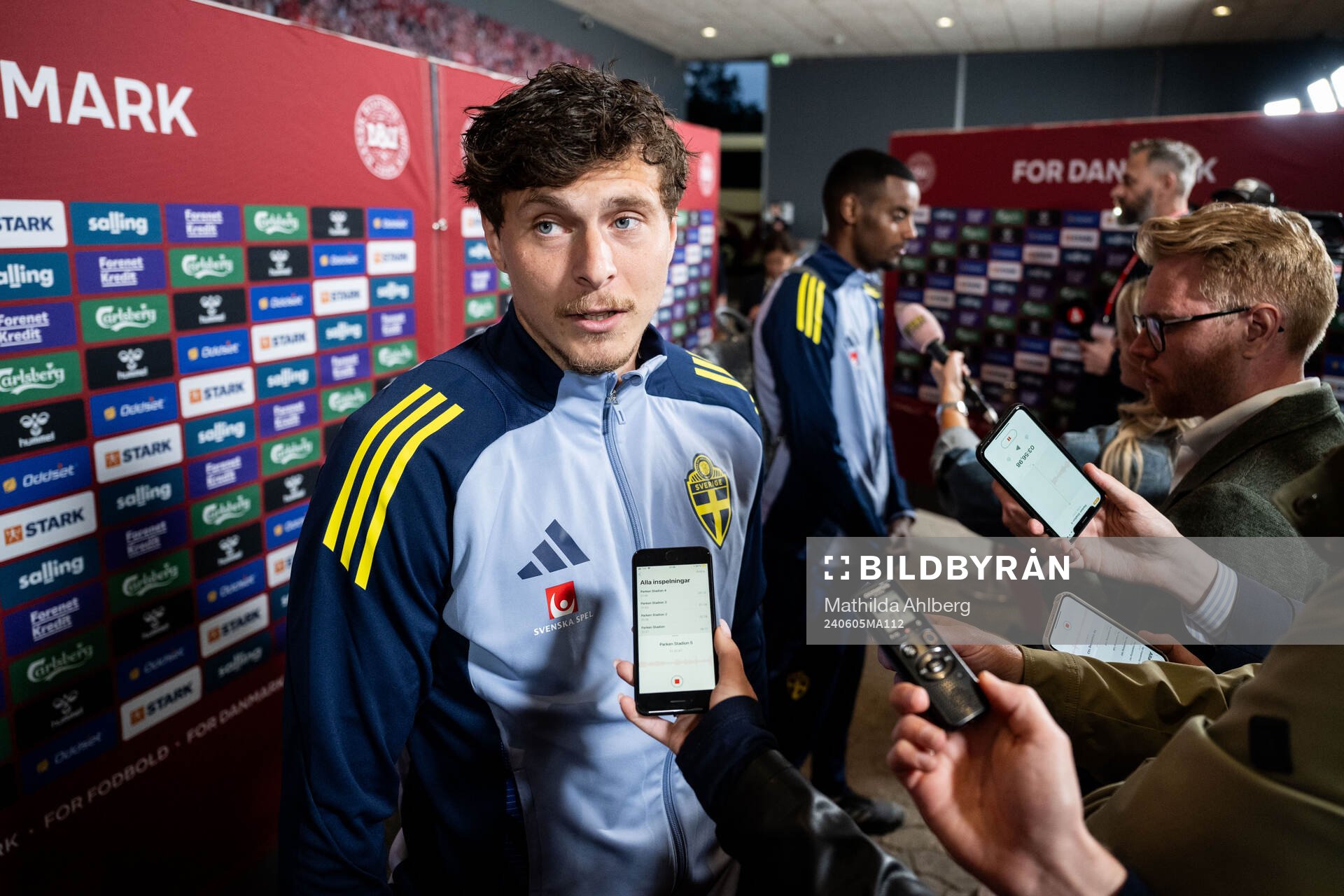 Victor Nilsson Lindelöf of Sweden in mixed zone