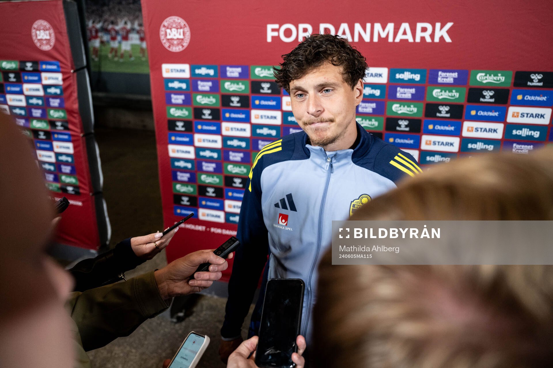 Victor Nilsson Lindelöf of Sweden in mixed zone