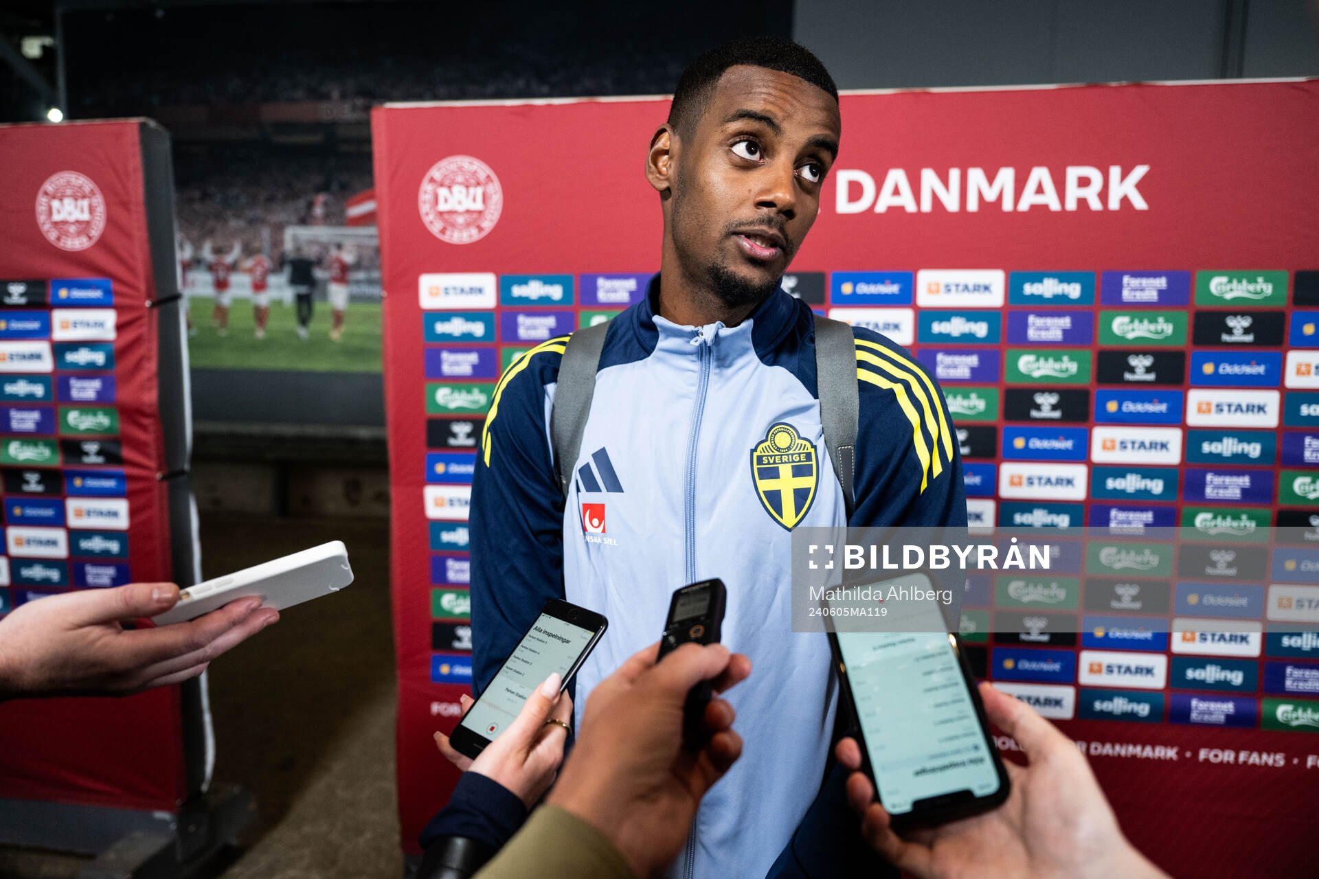 Alexander Isak of Sweden in mixed zone