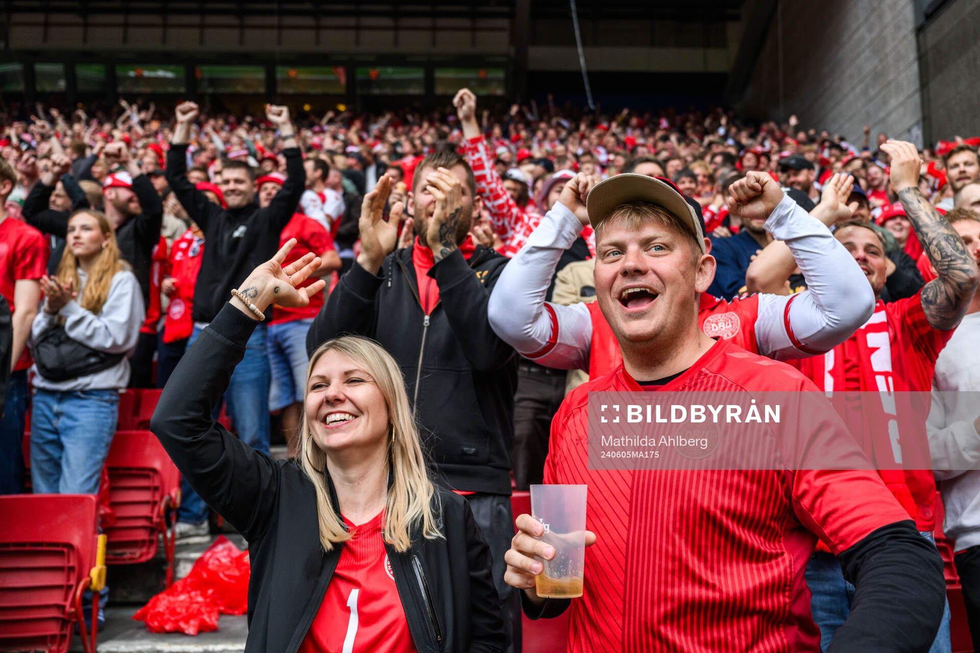Fans of Denmark celebrate 1-0