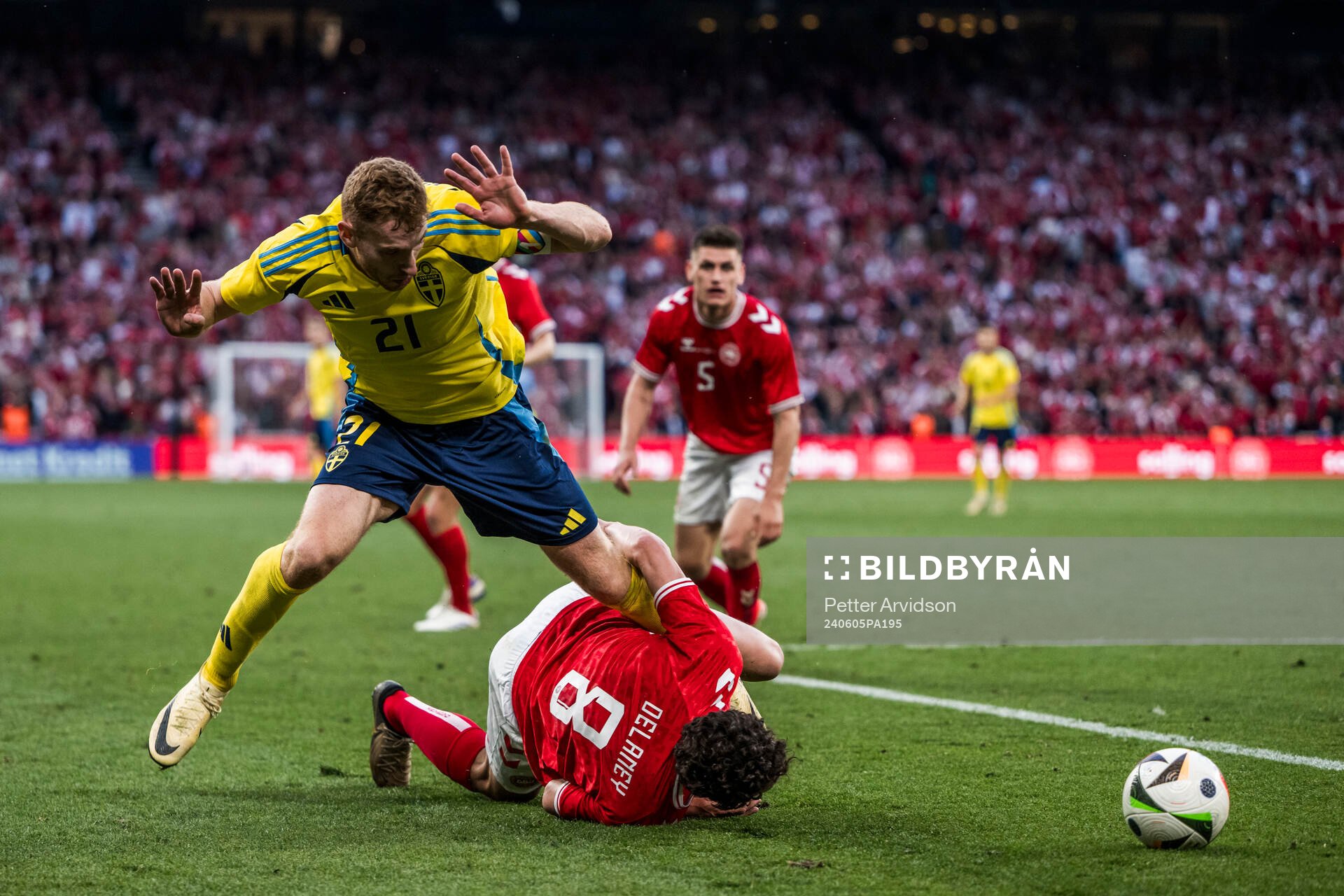 Dejan Kulusevski of Sweden and Thomas Delaney of Denmark