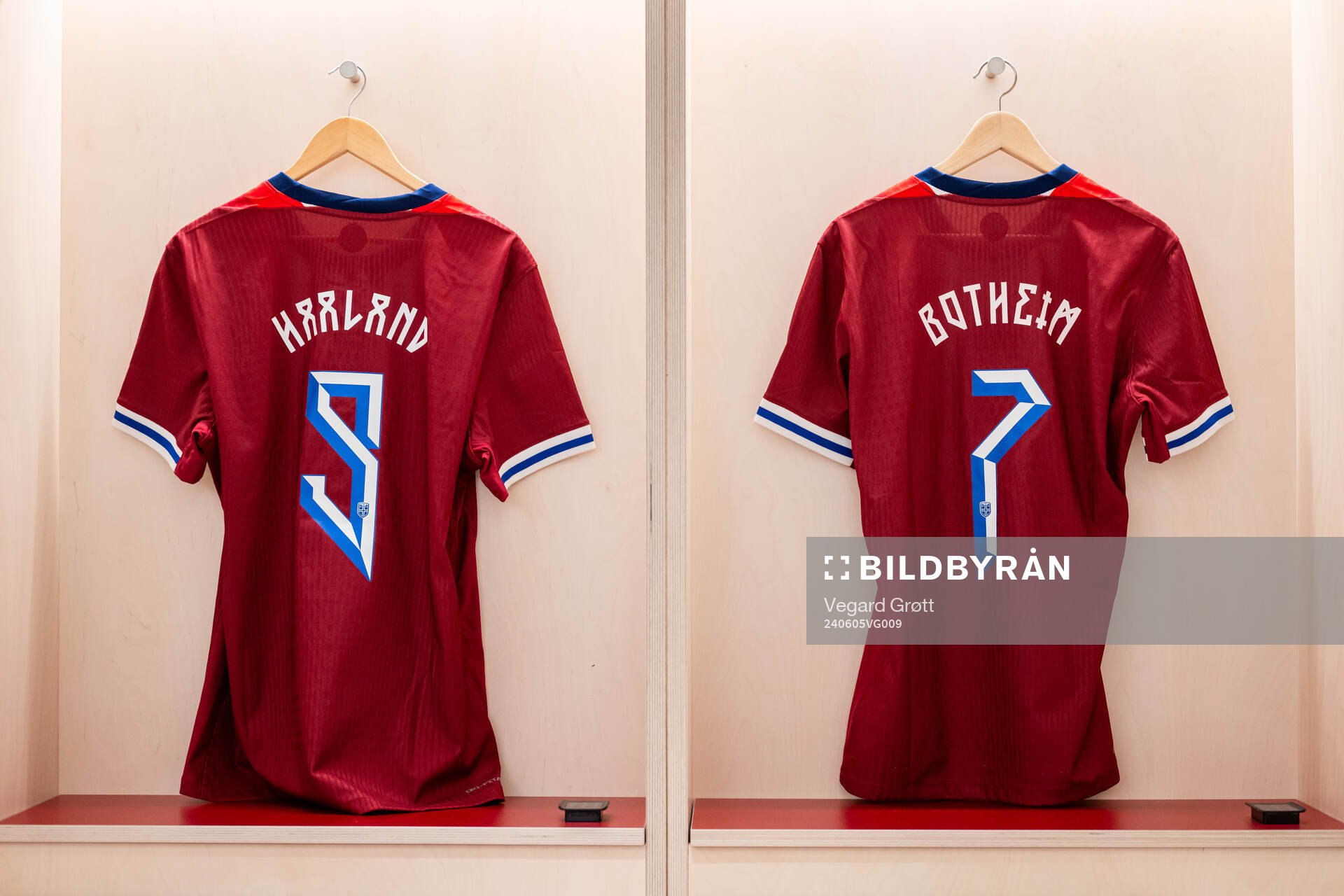 The kits of Erling Braut Haaland and Erik Botheim of Norway