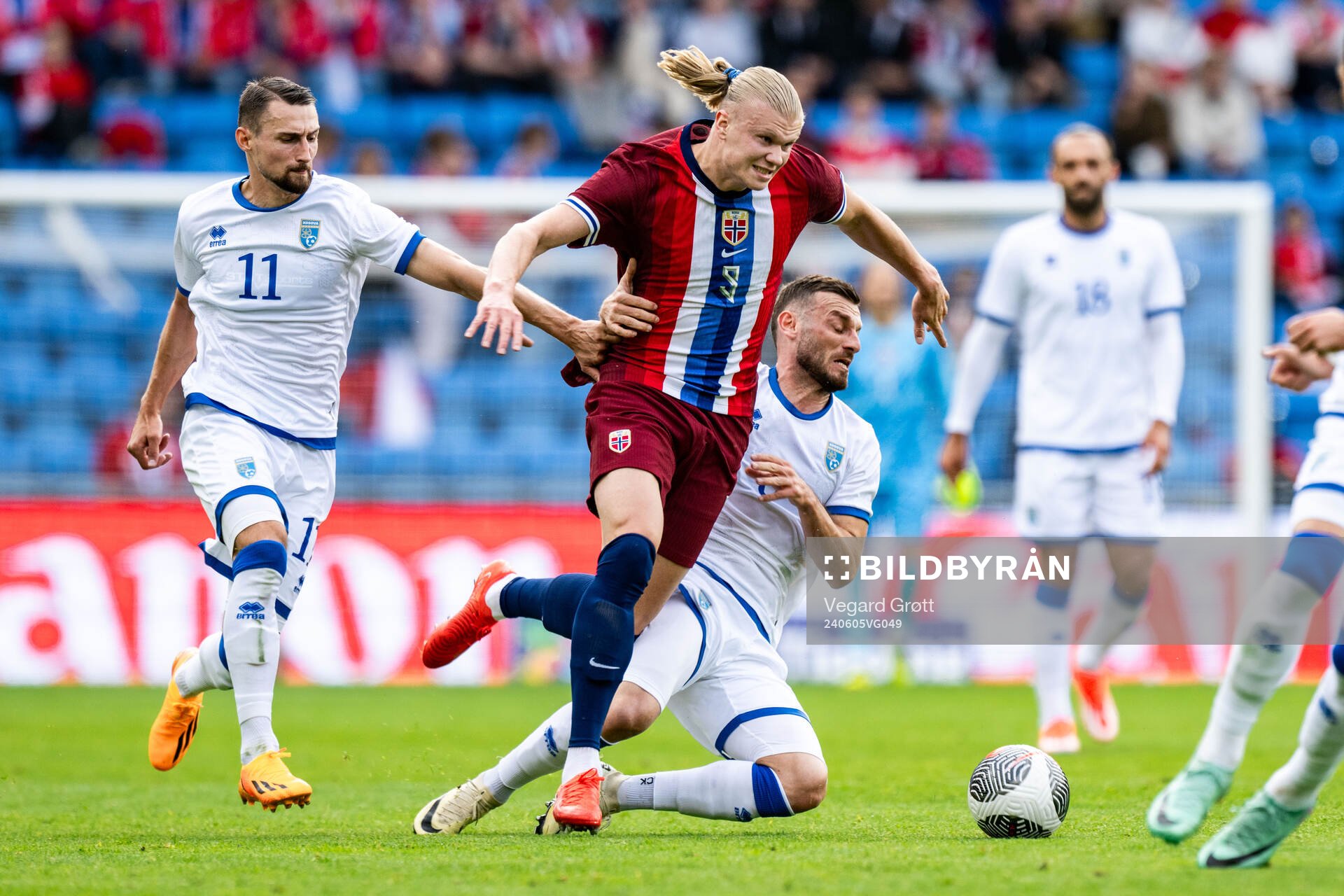 Erling Braut Haaland of Norway against Elbasan Rashani and