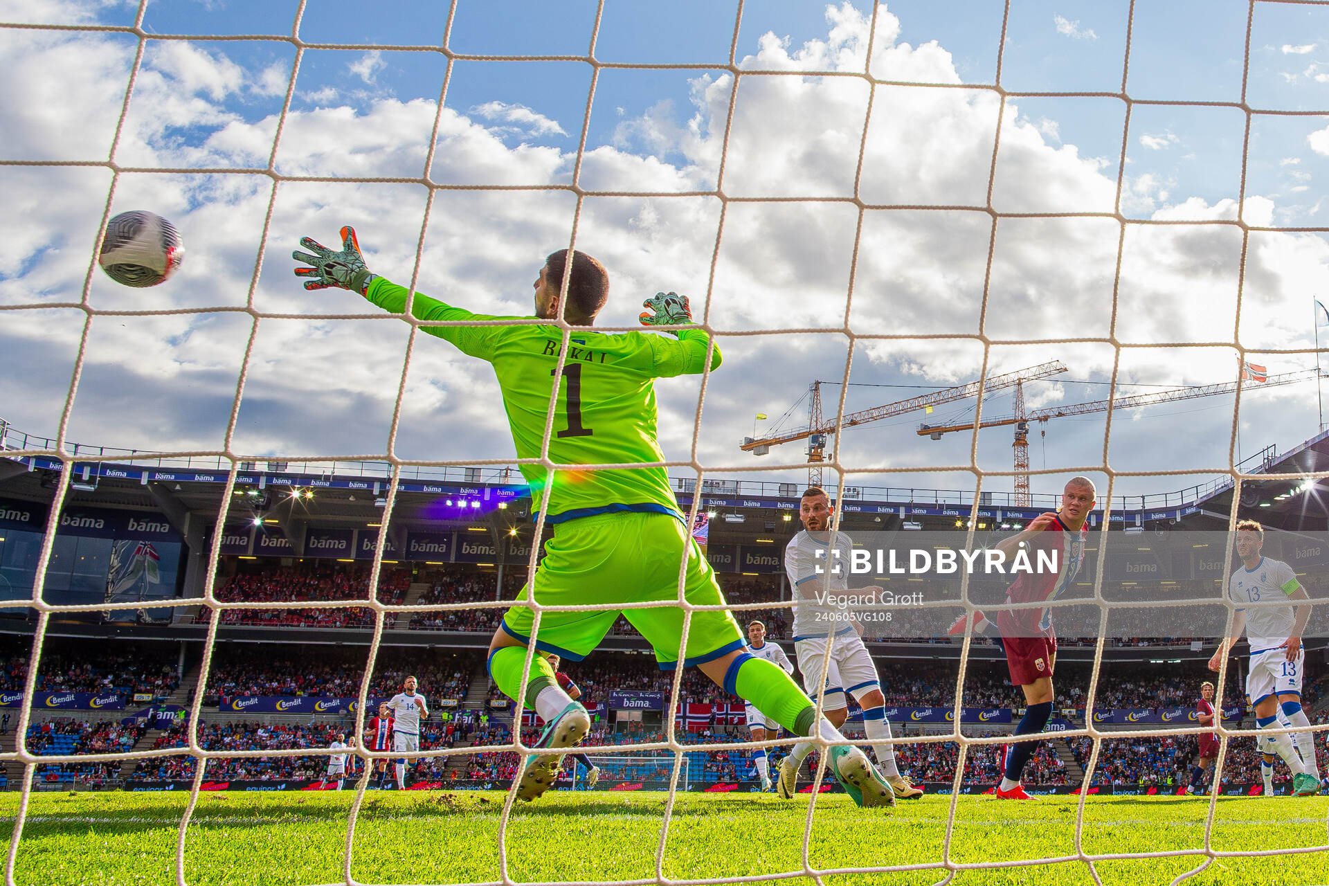Erling Braut Haaland of Norway scores the 1-0 goal behind