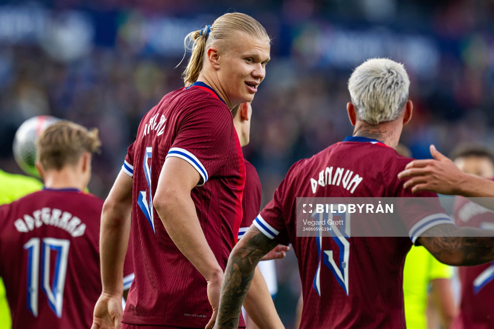 Erling Braut Haaland of Norway celebrates with teammate
