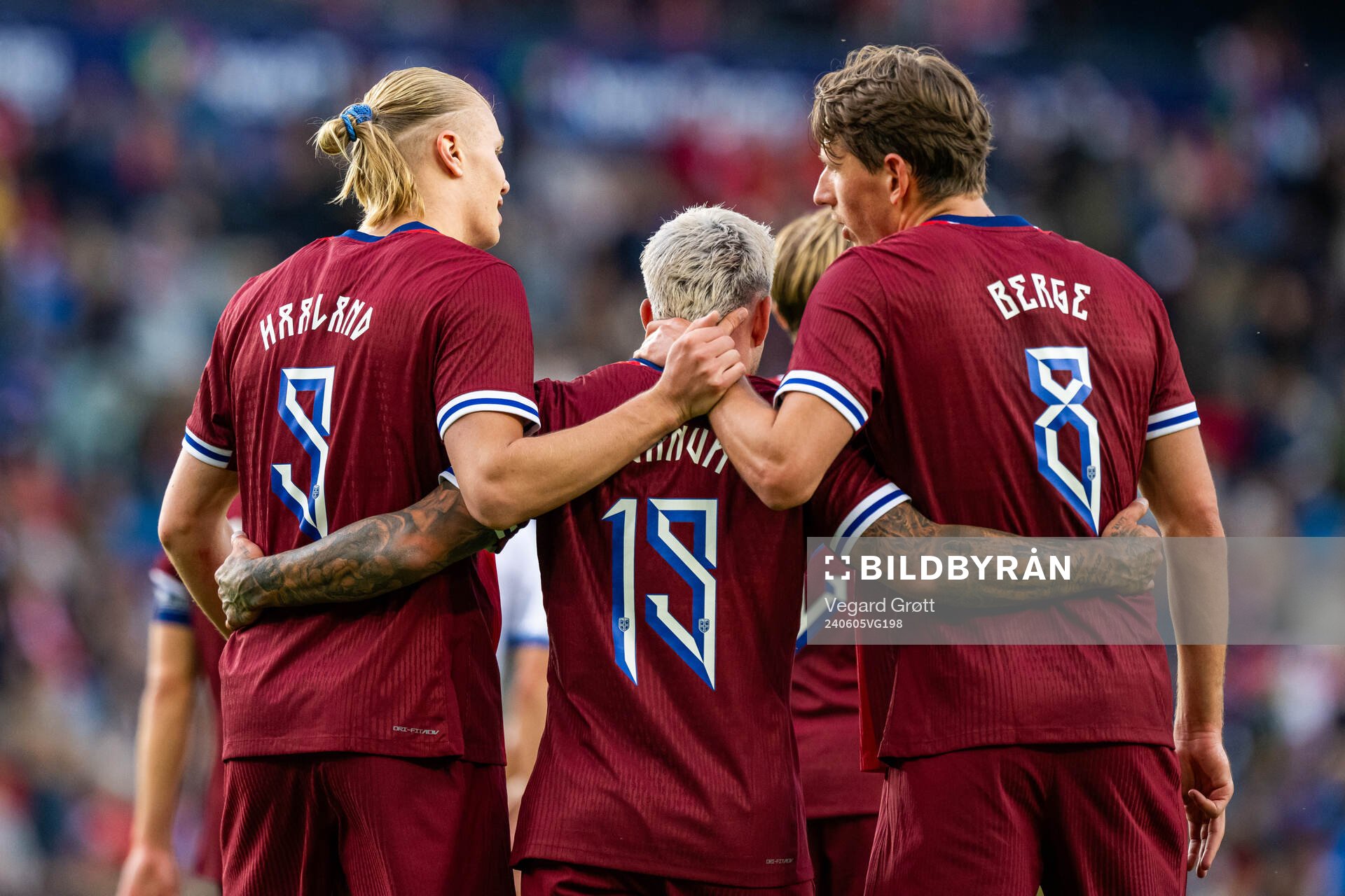 Erling Braut Haaland of Norway celebrates with teammates