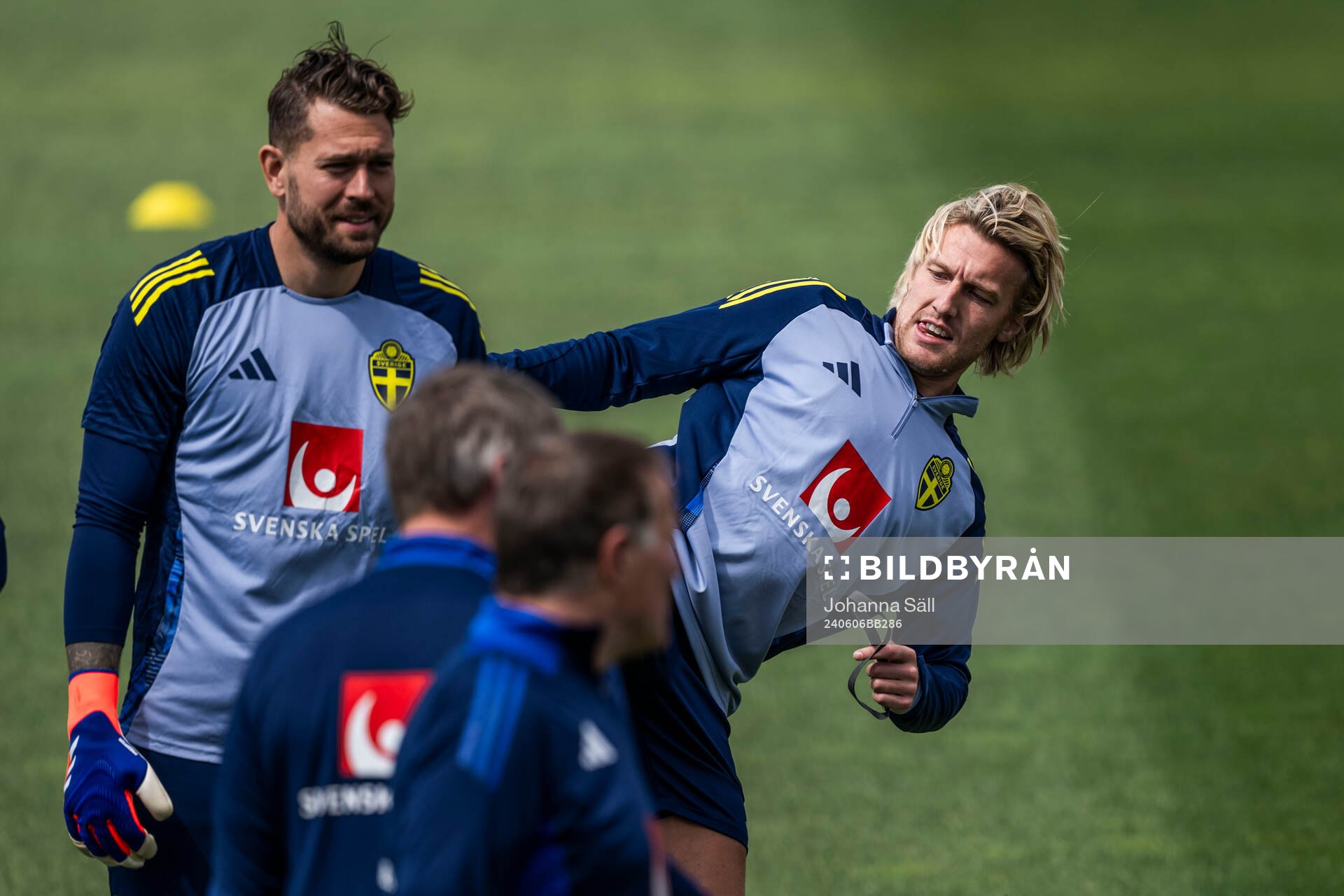 goalkeeper Kristoffer Nordfeldt and Emil Forsberg of the