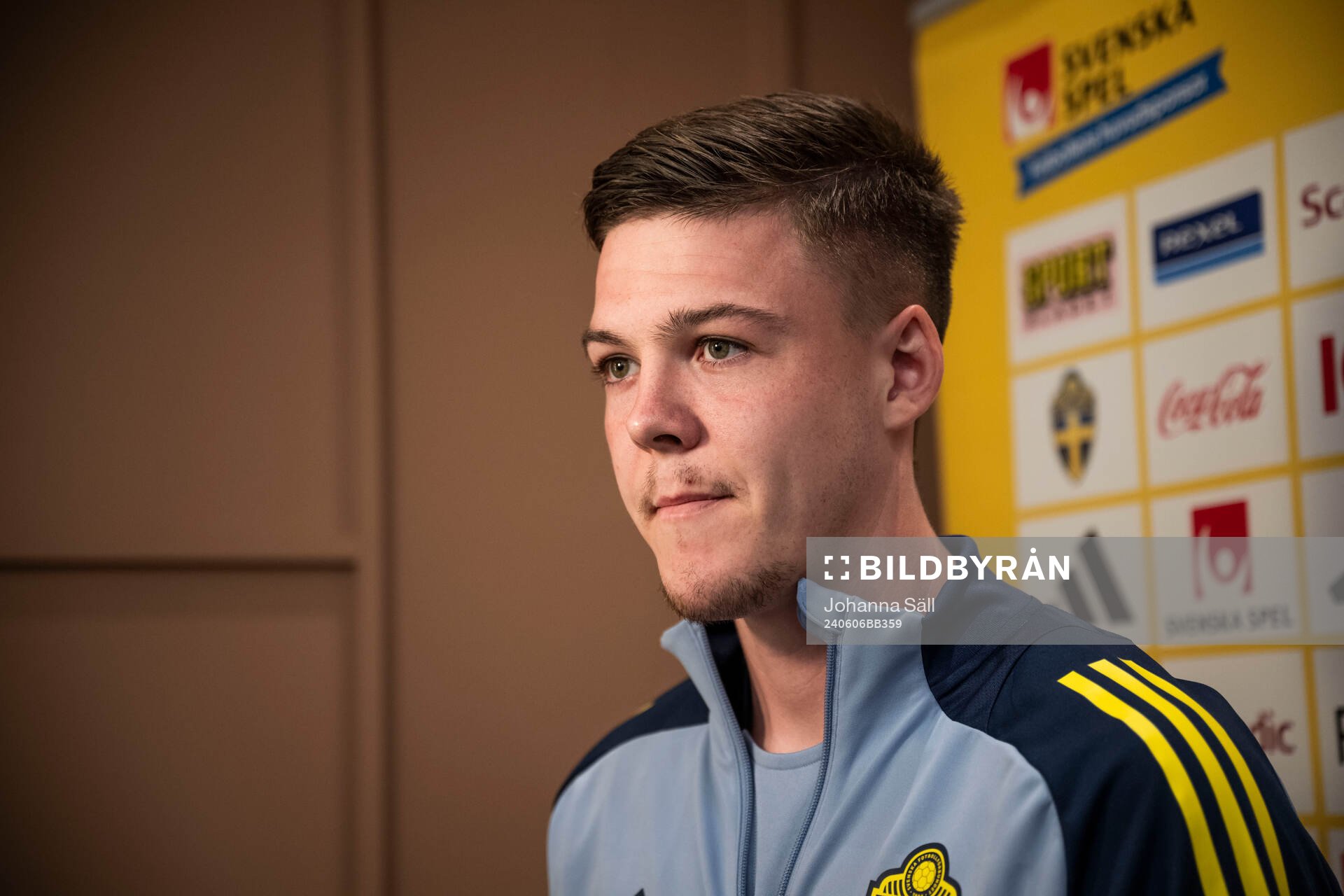 Emil Holm of the Swedish national football team at a mixed