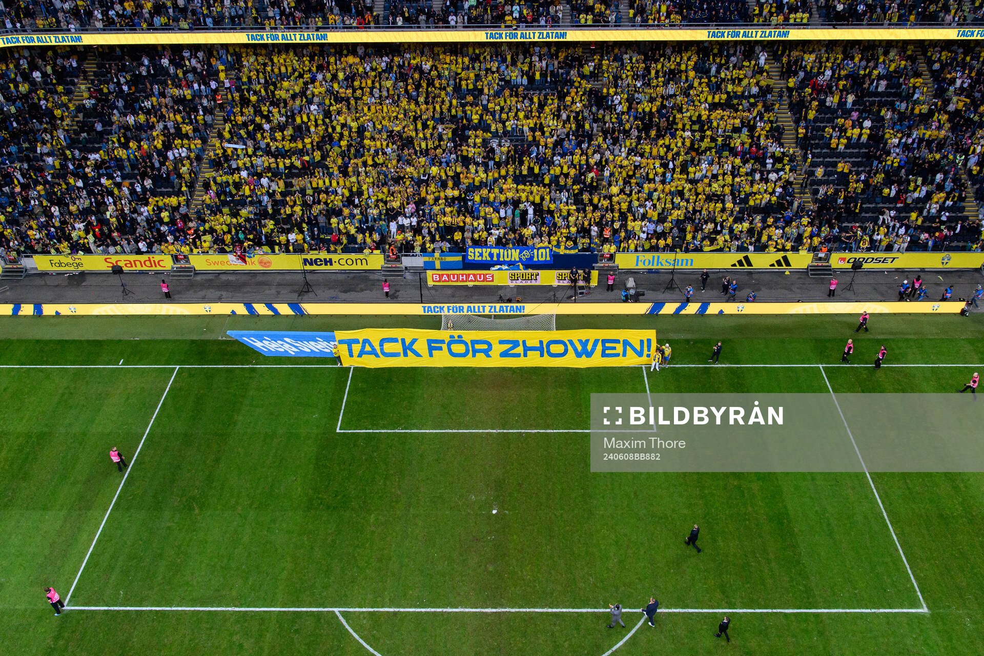 Zlatan Ibrahimovic in front of the supporters during a ceremony to honor his career after the international friendly football match between Sweden and Serbia on June 8, 2024 in Stockholm.