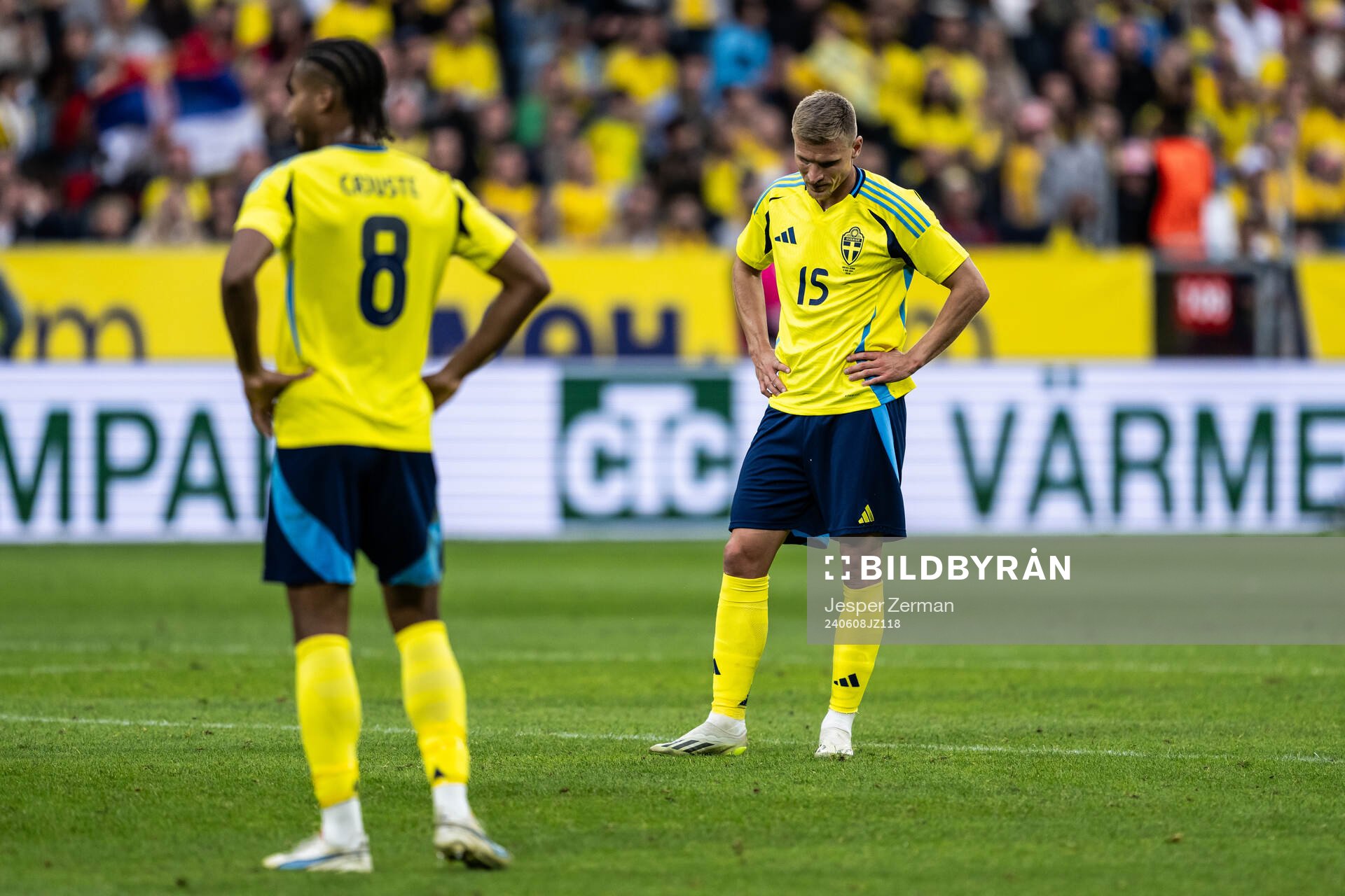 Jens-Lys Michel Cajuste and Carl Starfelt of Sweden look