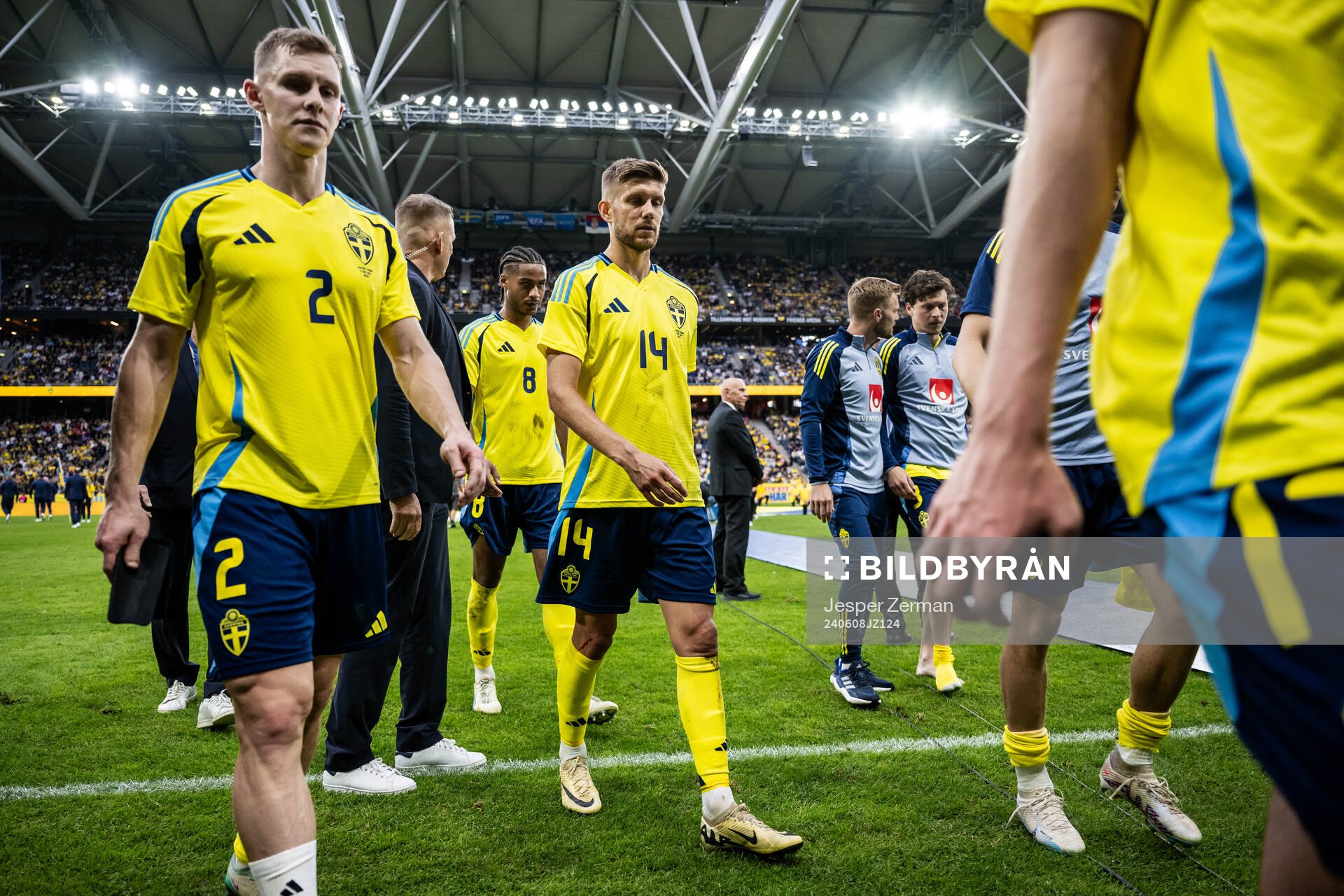 Emil Krafth and Anton Salétros of Sweden look dejected