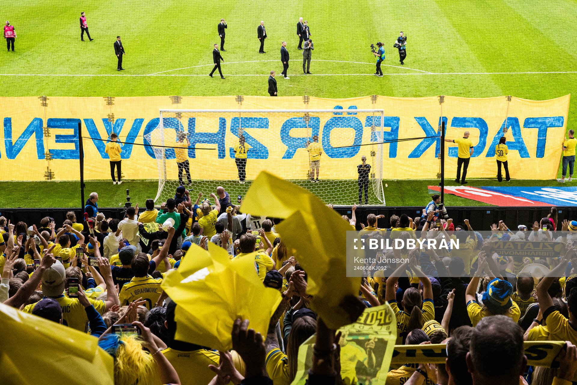 Zlatan Ibrahimovic is celebrated in front of fans of Sweden