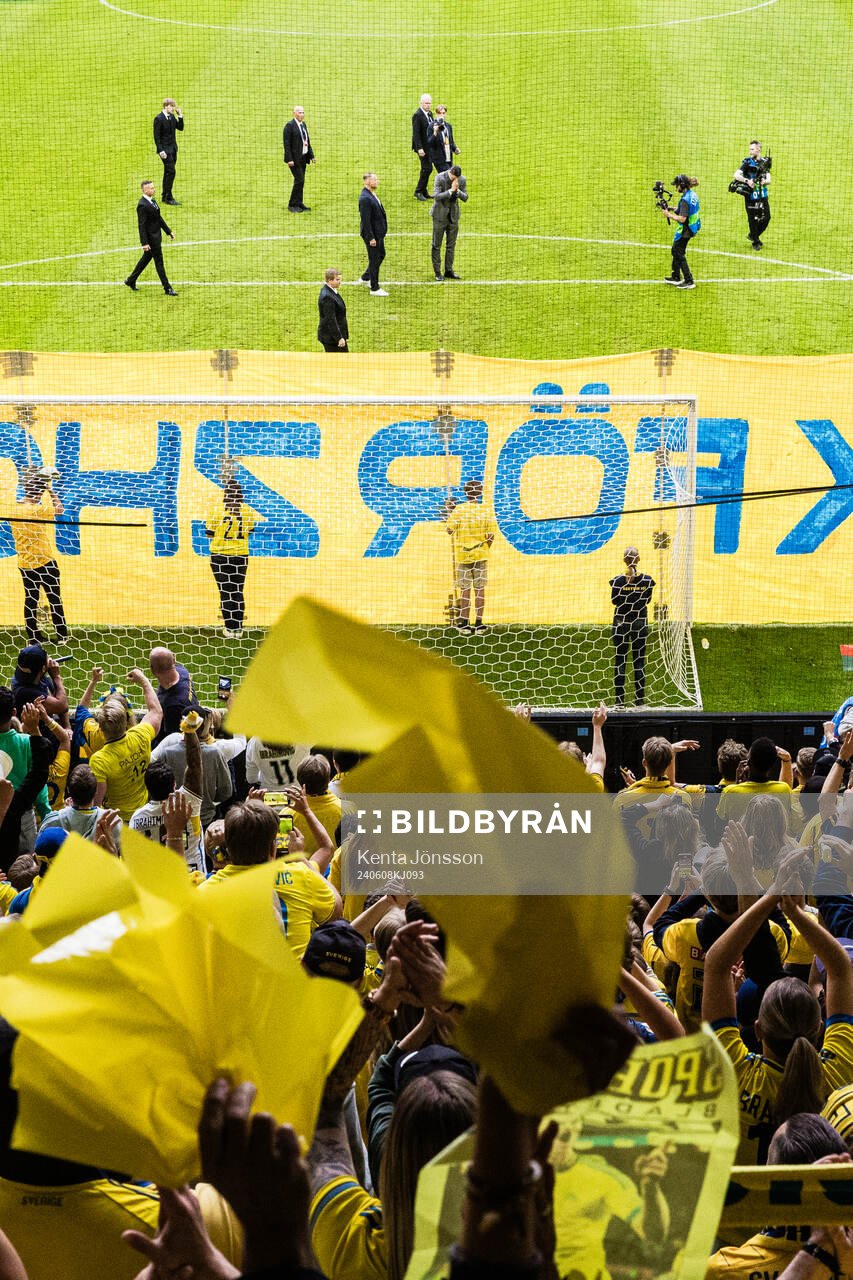 Zlatan Ibrahimovic is celebrated in front of fans of Sweden