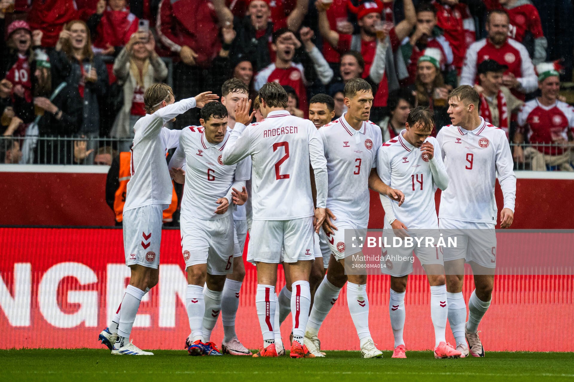 Players of Denmark celebrate