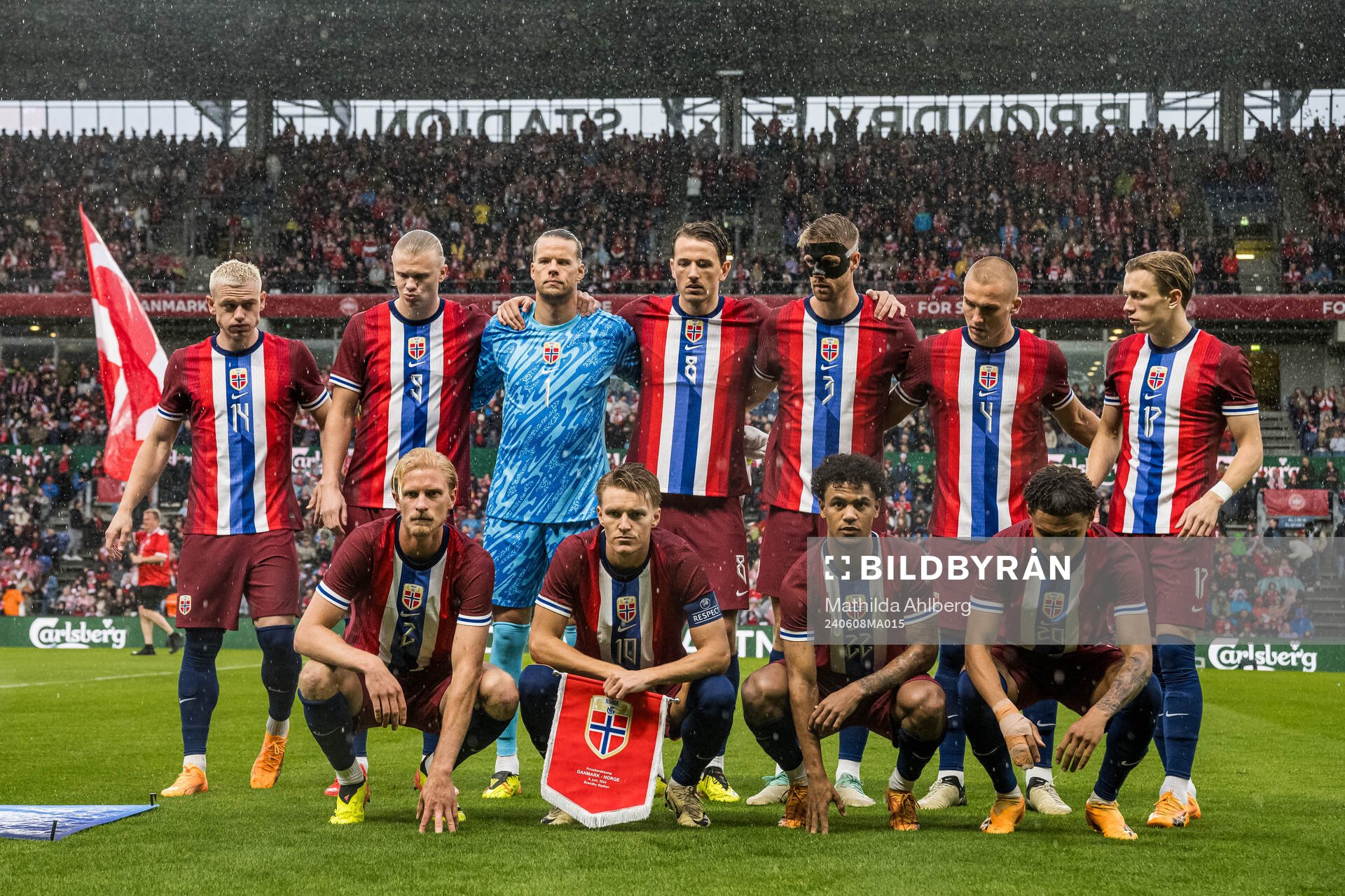 The starting eleven of Norway during the international friendly football match between Denmark and Norway on June 8, 2024 in Brøndby.
