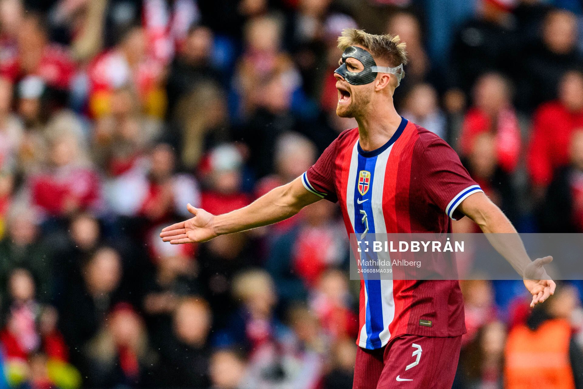 Kristoffer Ajer of Norway reacts
