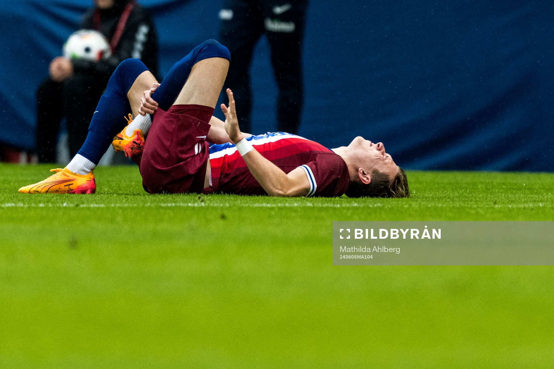 Sander Berge of Norway in pain
