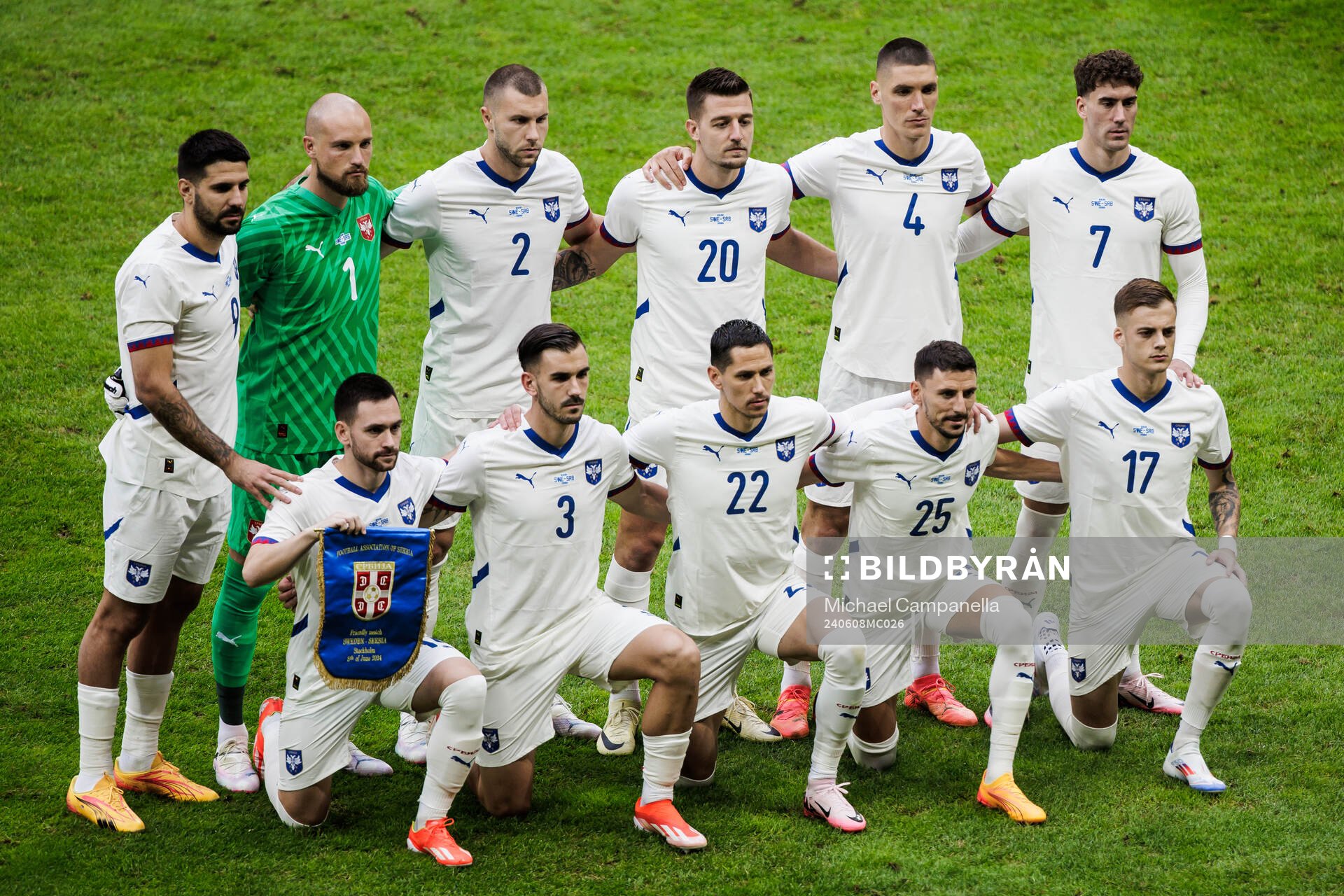 The starting eleven of Serbia ahead of the international friendly football match between Sweden and Serbia on June 8, 2024 in Stockholm.