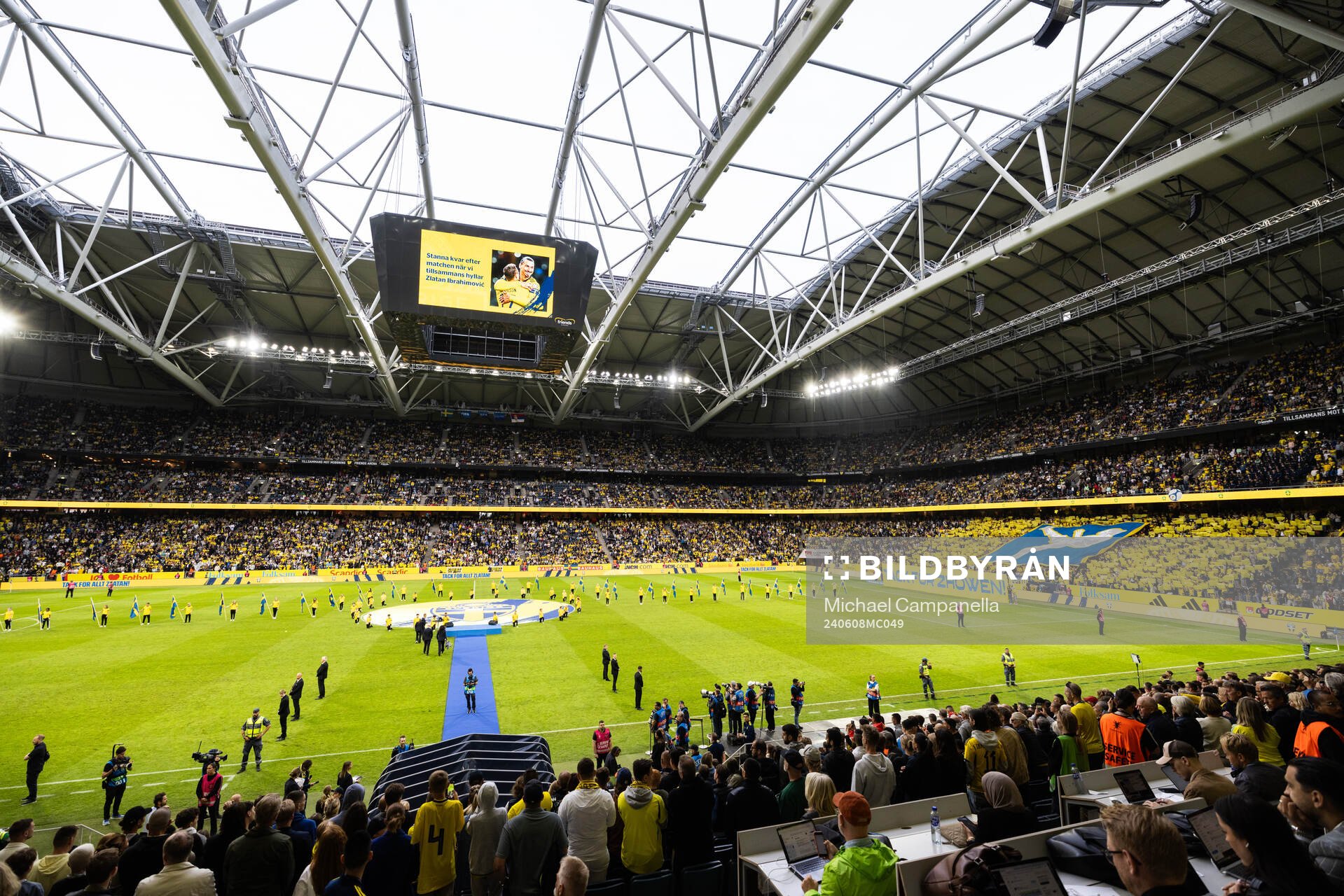 General view of Friends Arena and a tifo honoring Zlatan