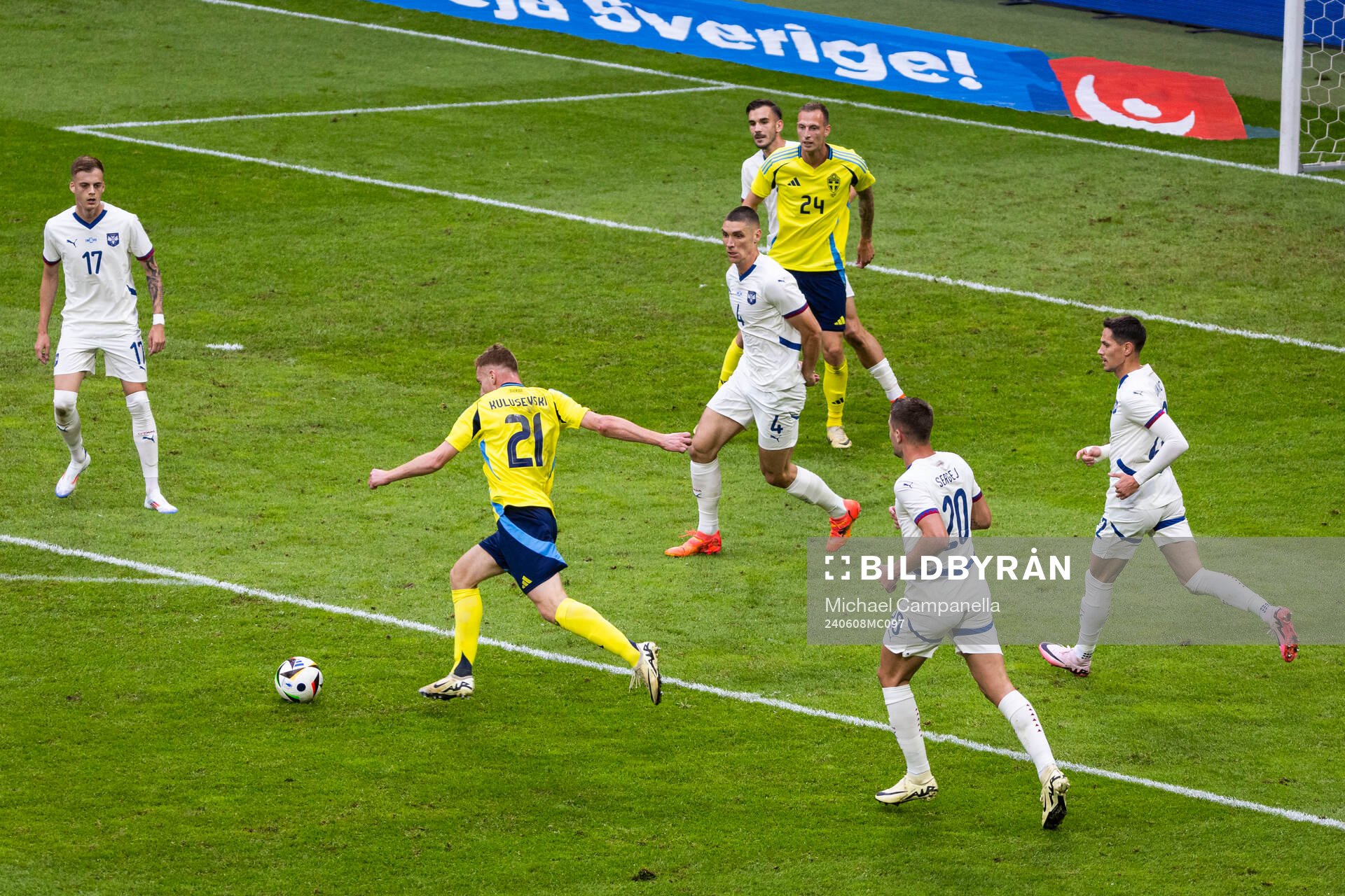 Dejan Kulusevski of Sweden shoots at goal