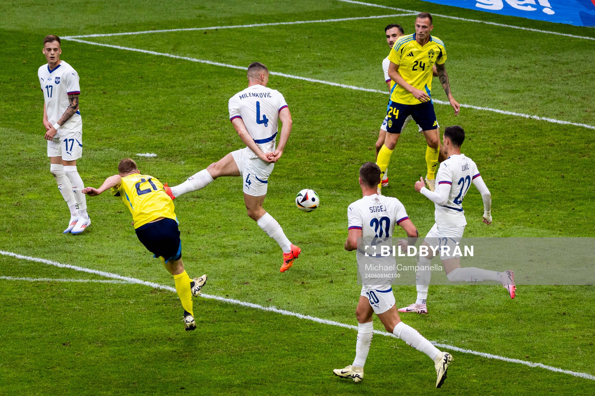 Dejan Kulusevski of Sweden shoots at goal