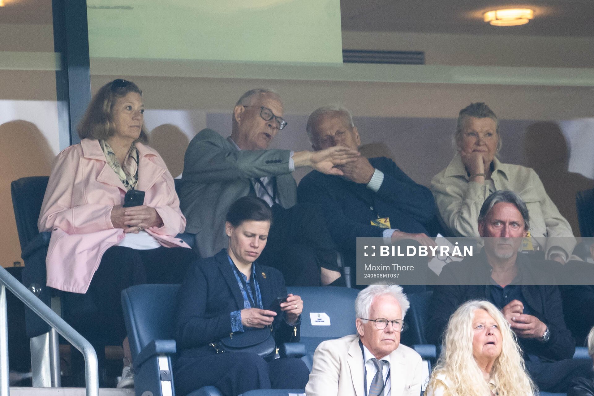 Former head coach of Sweden, Lars Lagerbäck and Tommy Söderberg during the international friendly football match between Sweden and Serbia on June 8, 2024 in Stockholm. 
