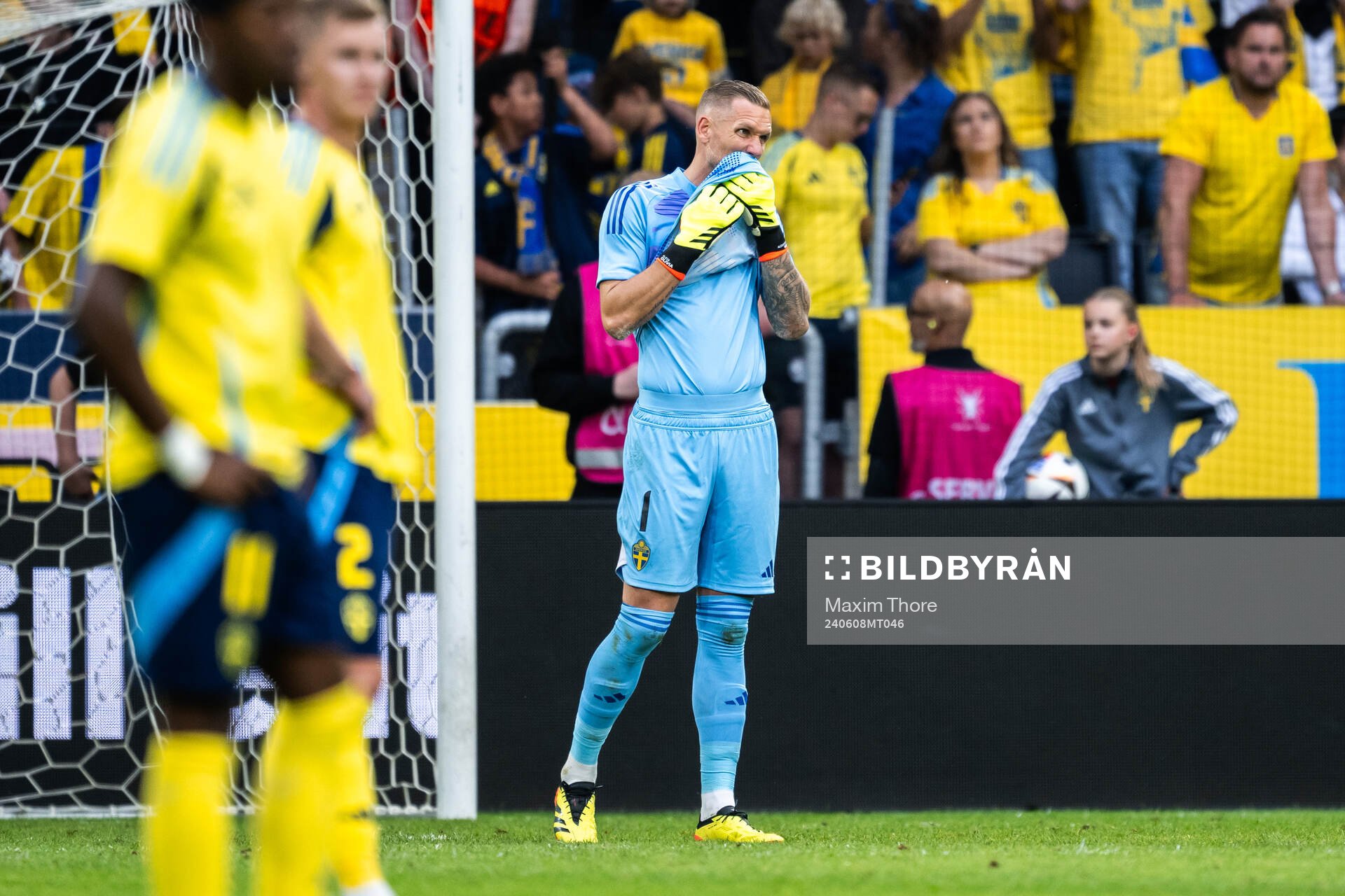 Robin Olsen of Sweden looks dejected