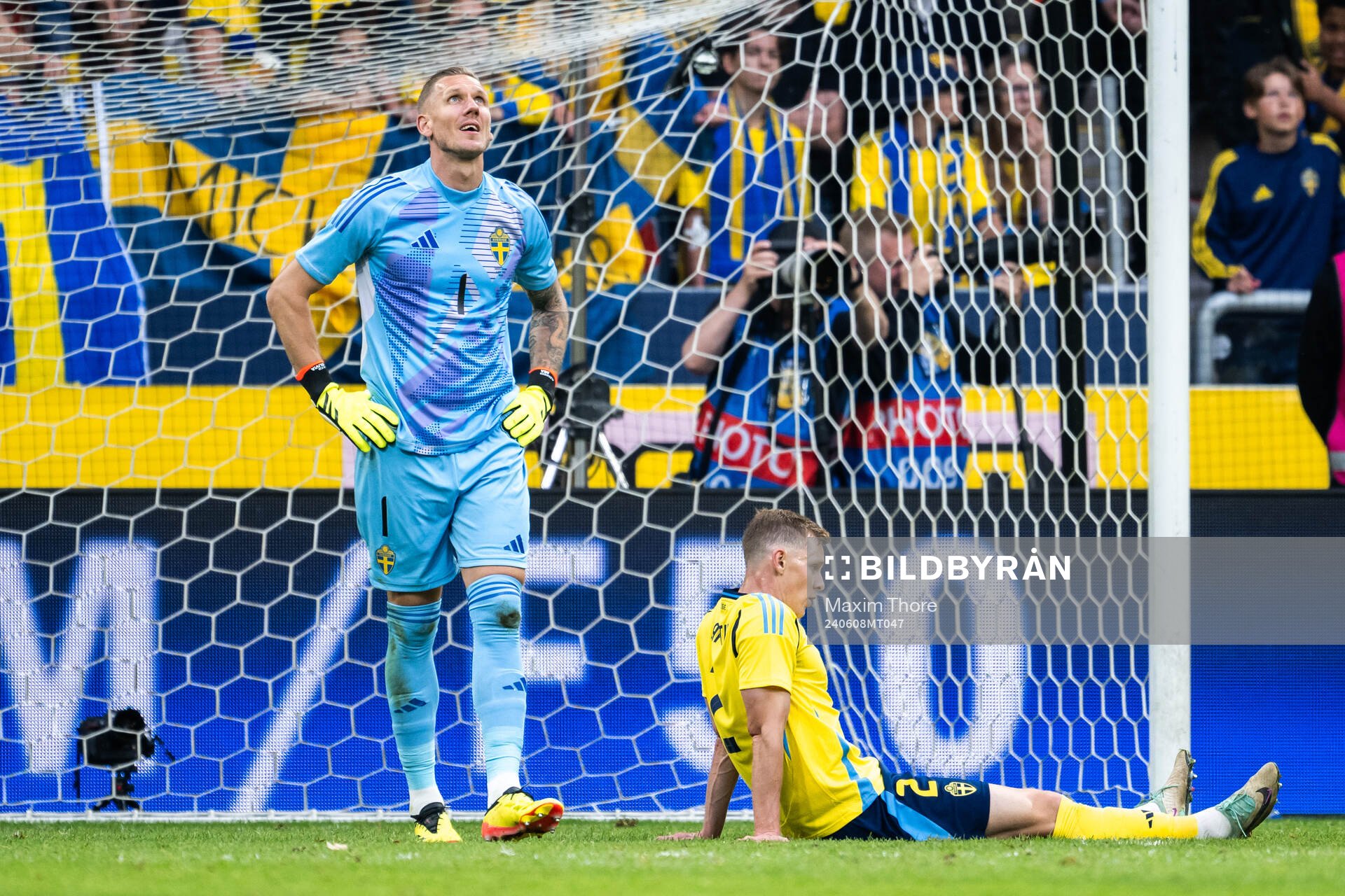 Robin Olsen of Sweden looks dejected