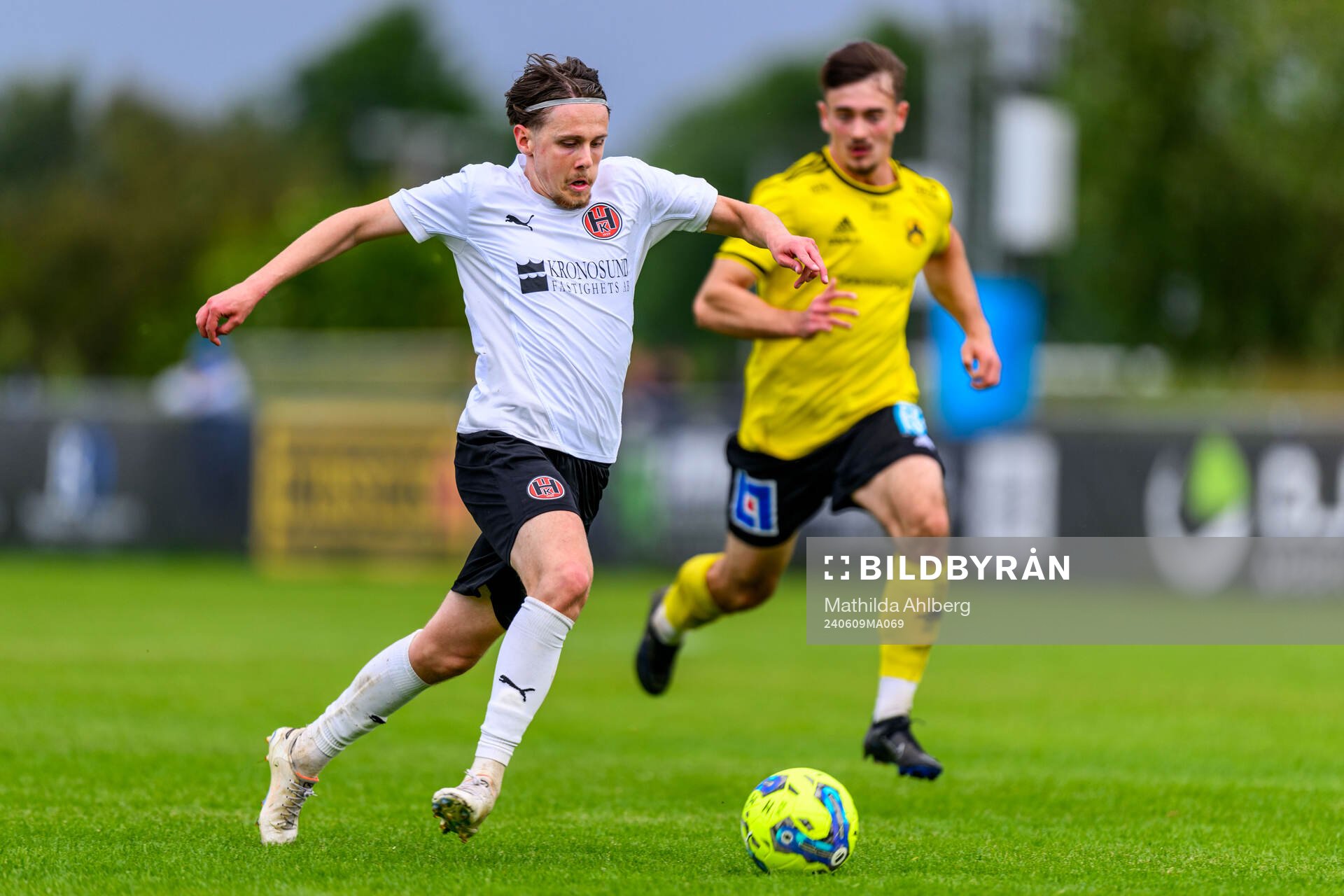 Hittarp IKs Erik Alqvist under fotbollsmatchen i Division 2 Västra Götaland mellan Hittarp och Astrio den 9 juni 2024 i Hittarp.