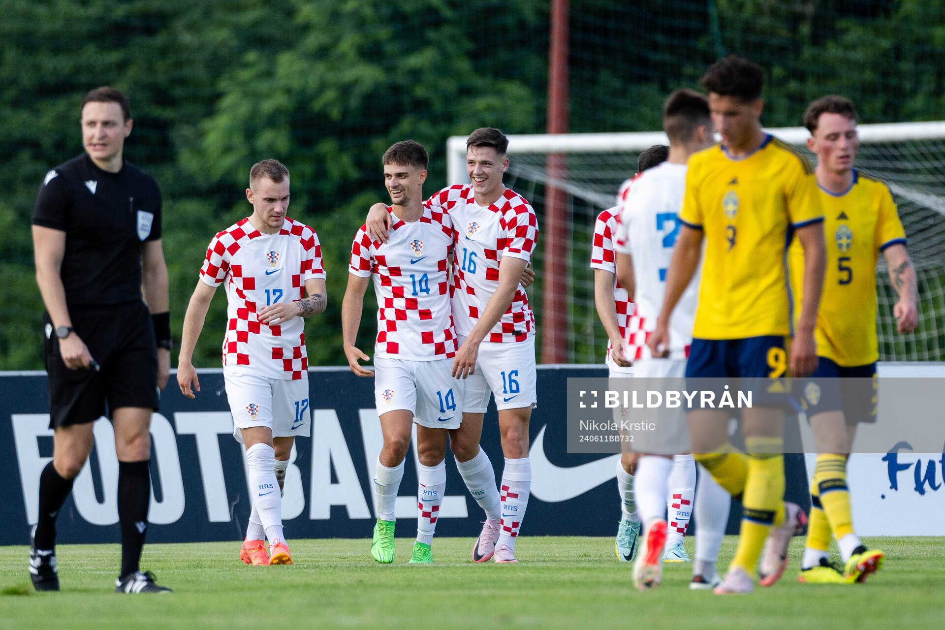 Players of Croatia celebrate during the under-21 international friendly football match between Croatia and Sweden on June 11, 2024 in Zagreb.