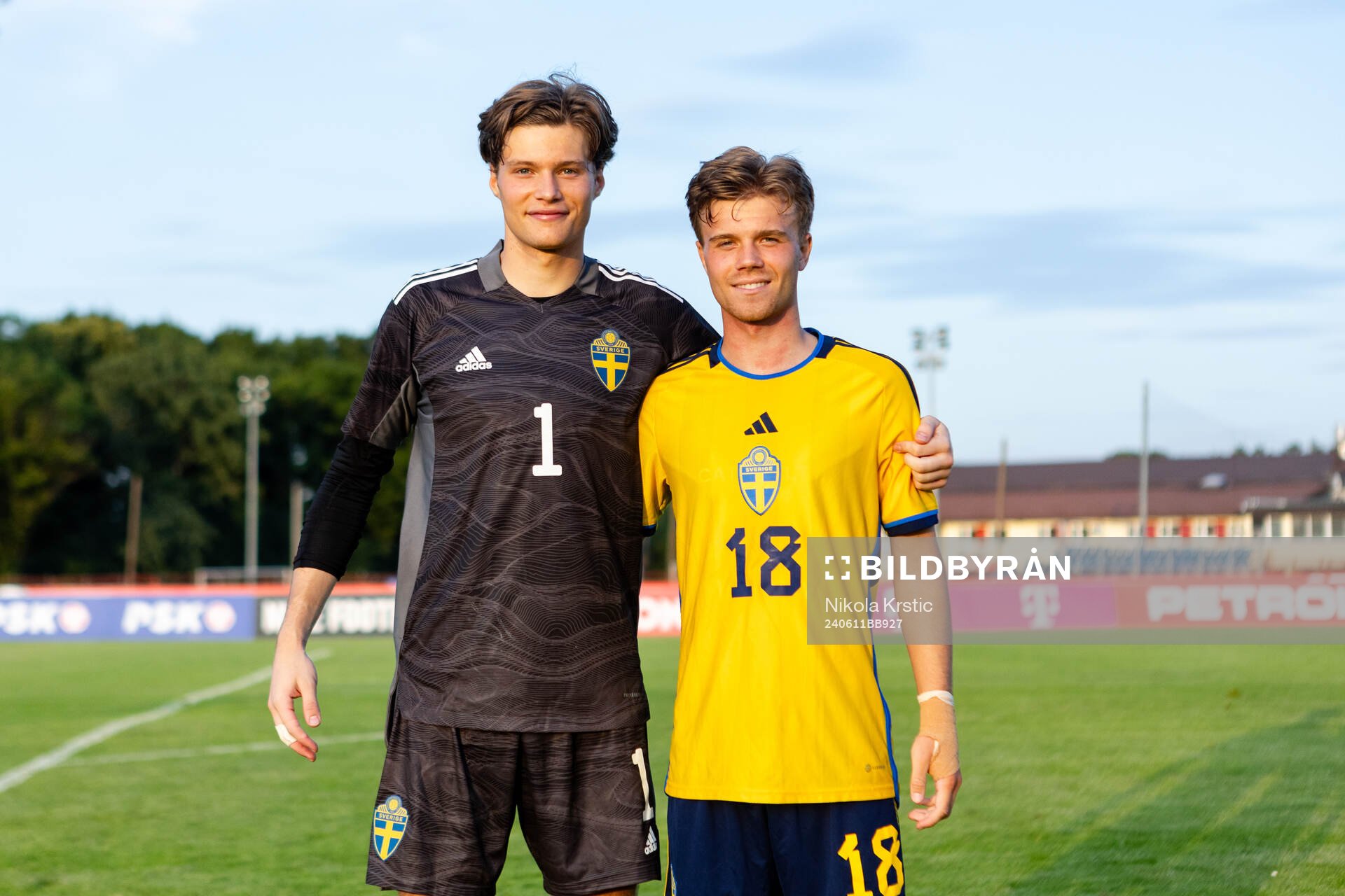 Goalkeeper Filip Sidklev and Wilmer Odefalk of Sweden after the under-21 international friendly football match between Croatia and Sweden on June 11, 2024 in Zagreb.