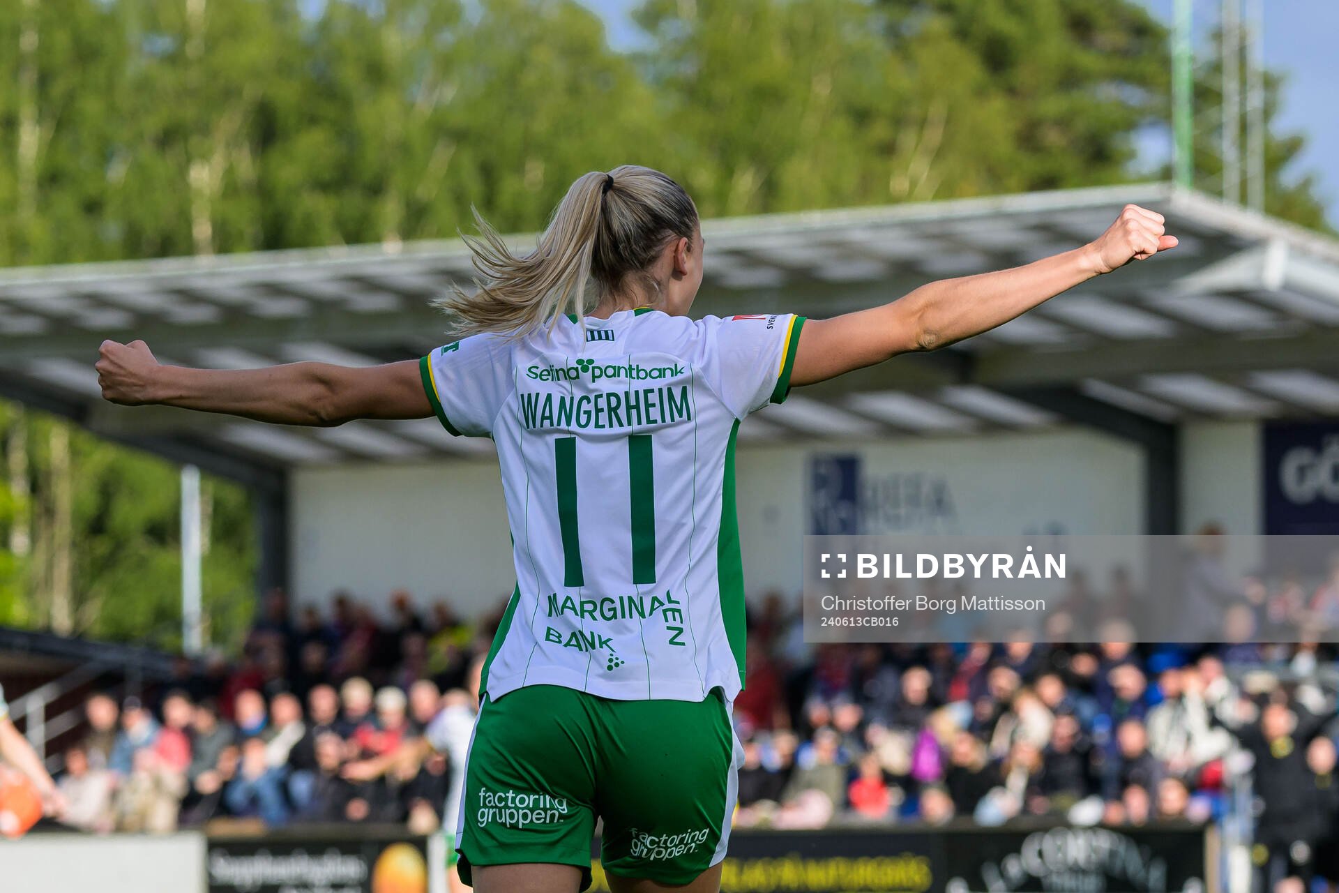 Hammarbys Ellen Wangerheim jublar efter 0-1 under fotbollsmatchen i Damallsvenskan mellan Vittsjö och Hammarby den 13 juni 2024 i Vittsjö.