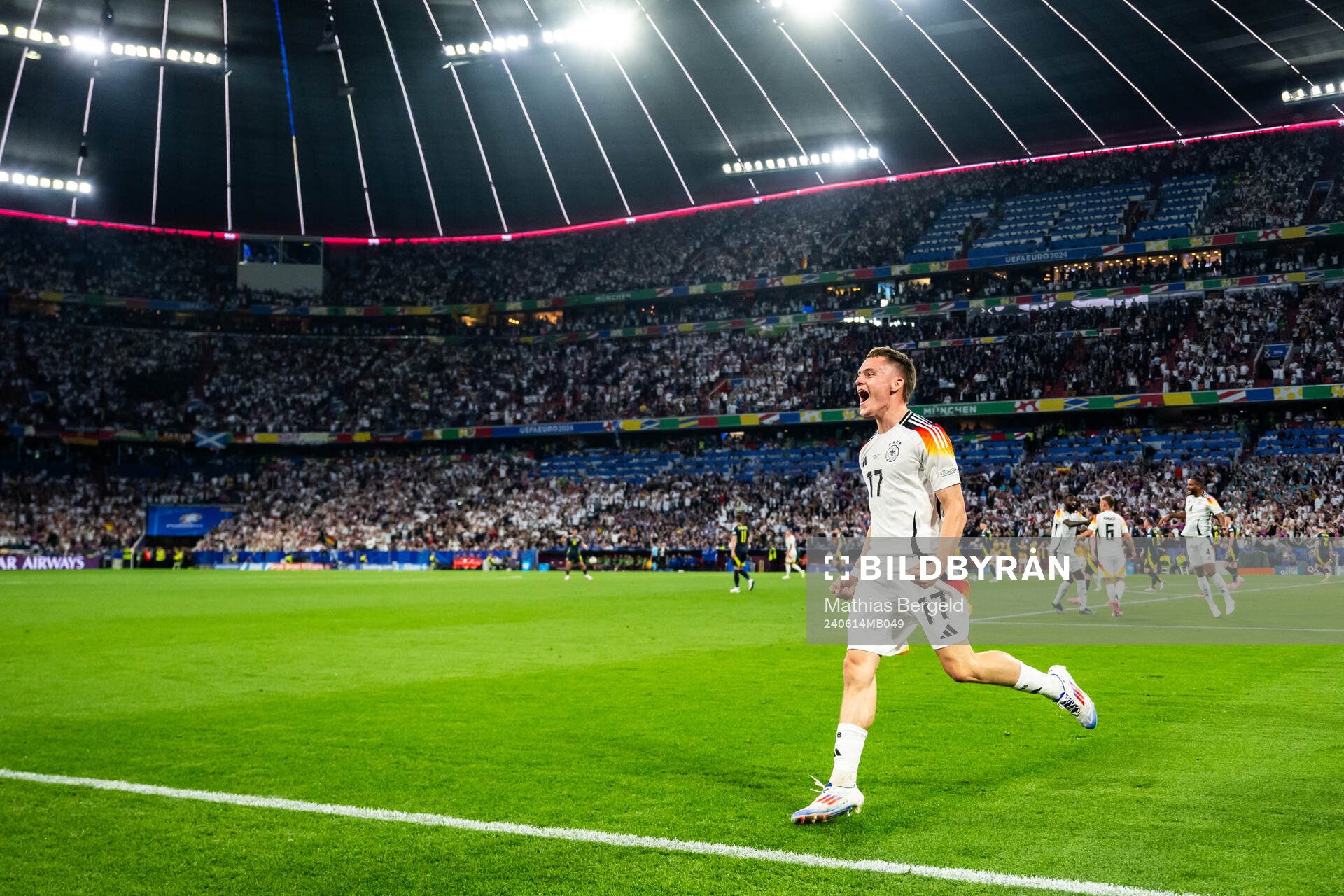 Florian Wirtz of Germany celebrates after scoring the 1-0 goal during the UEFA Euro 2024 Football Championship match between Germany and Scotland on June 14, 2024 in Munich.