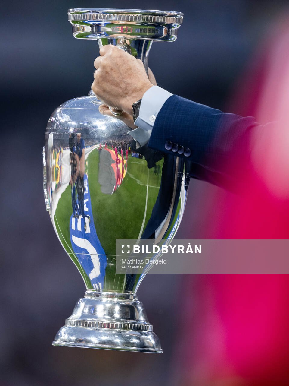 The Henri Delaunay Cup trophy ahead of the UEFA Euro 2024 Football Championship match between Germany and Scotland on June 14, 2024 in Munich.