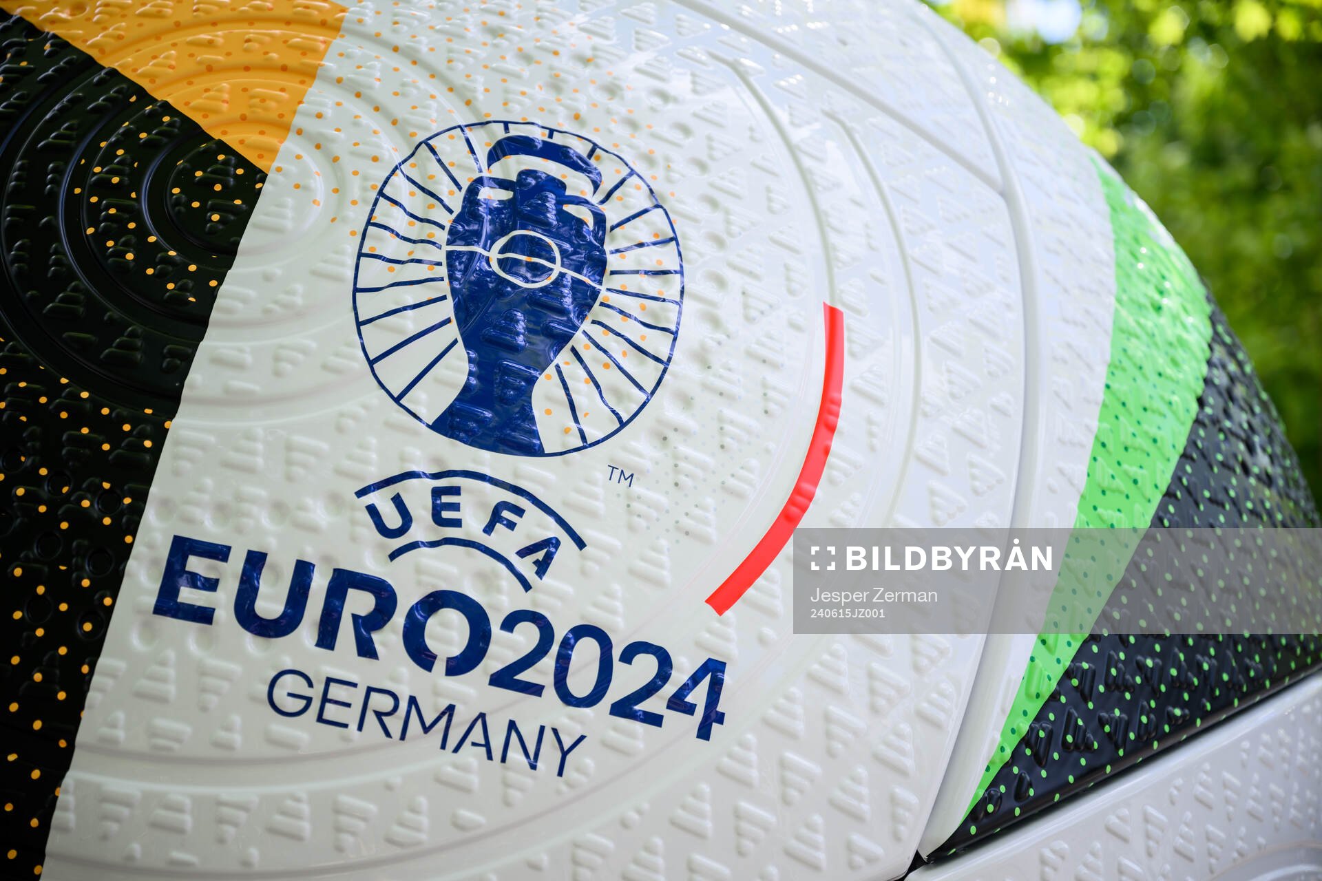 The Euro 2024 logotype outside of BVB Stadion Dortmund ahead of the UEFA Euro 2024 Football Championship match between Italy and Albania on June 15, 2024 in Dortmund. 