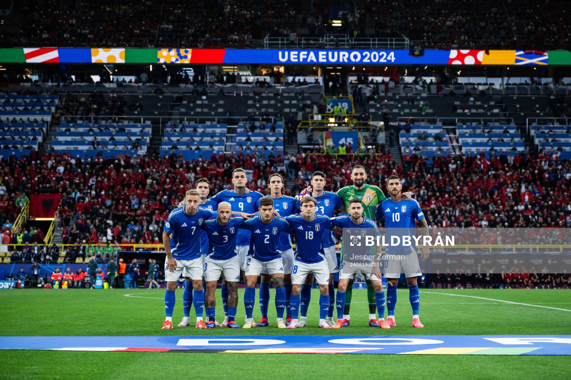 The starting eleven of Italy ahead of the UEFA Euro 2024 Football Championship match between Italy and Albania on June 15, 2024 in Dortmund.