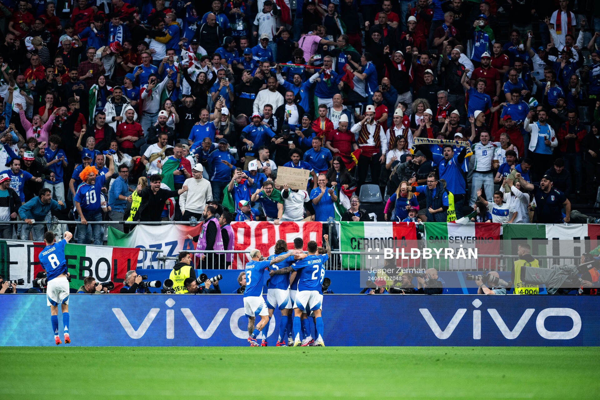 Alessandro Bastoni of Italy celebrates with team mates