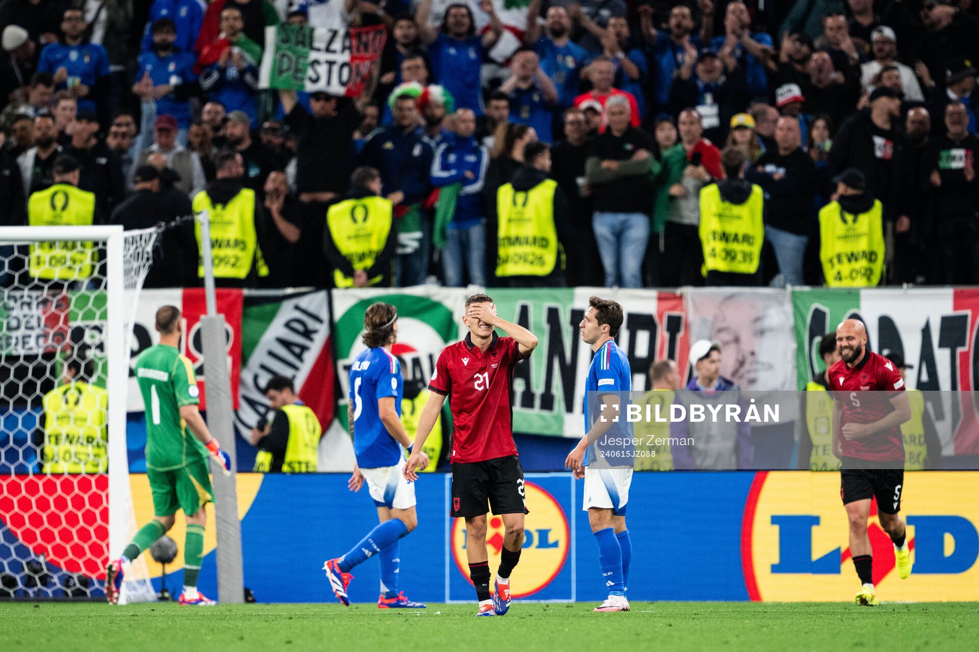 Kristjan Asllani of Albania looks dejected