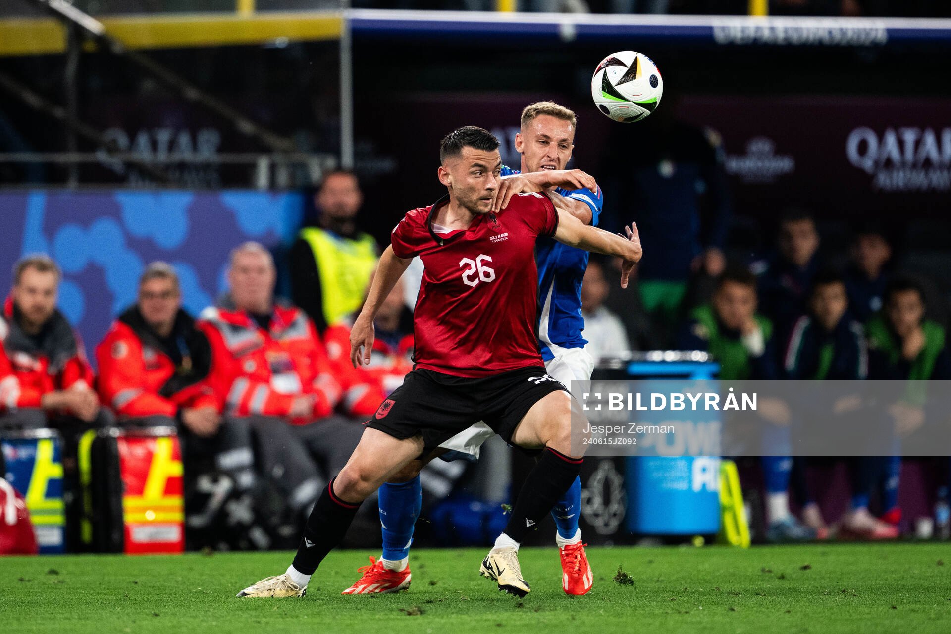 Arber Hoxha of Albania and Davide Frattesi of Italy