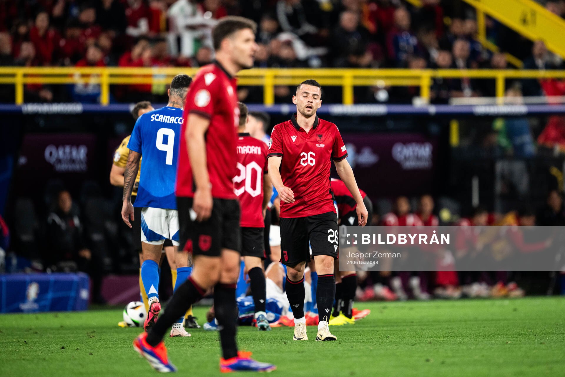 Arber Hoxha of Albania looks dejected