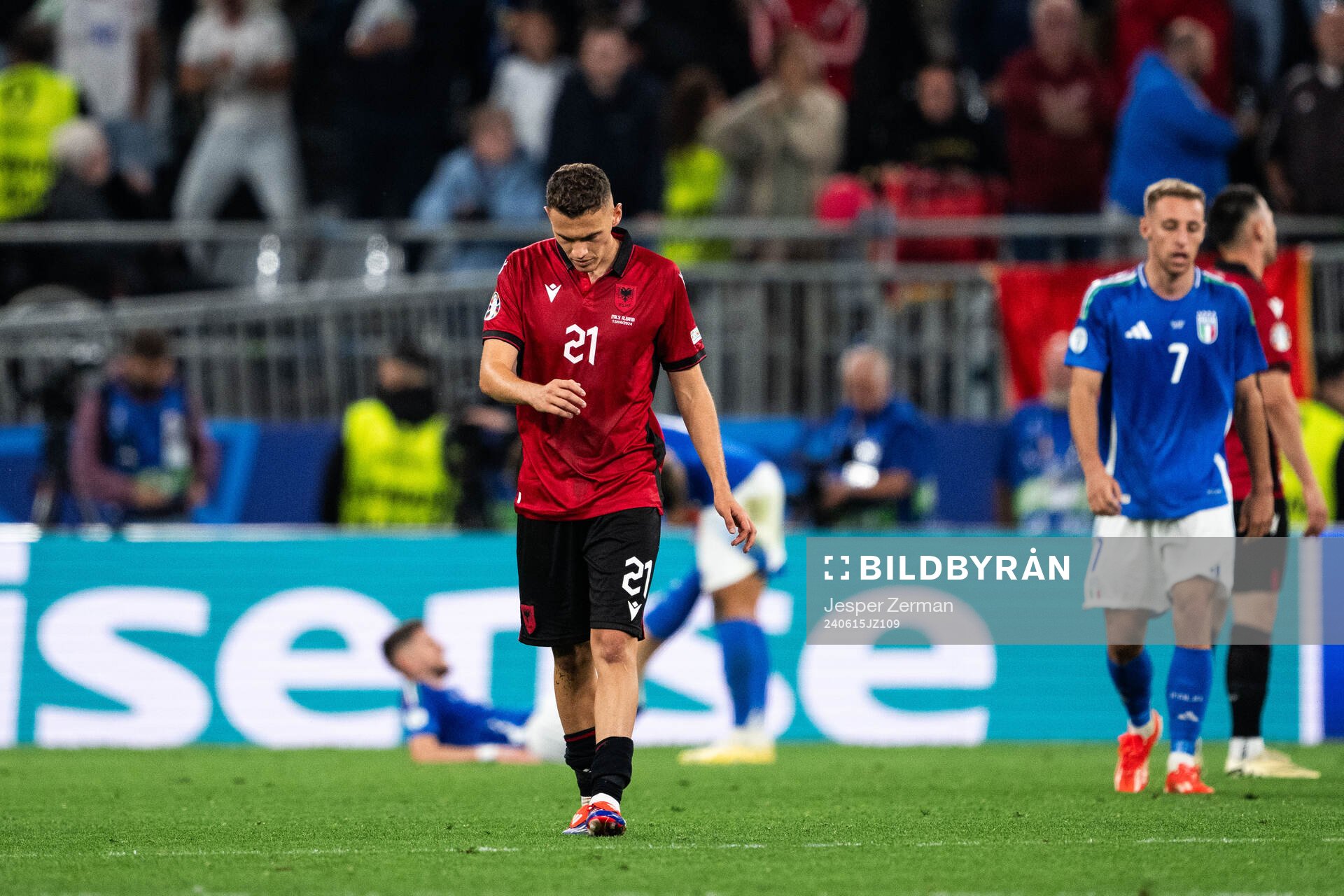 Kristjan Asllani of Albania looks dejected