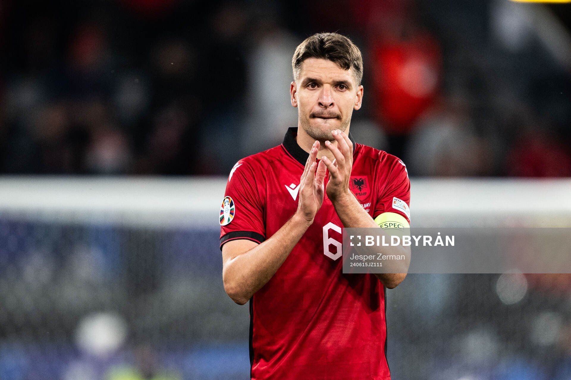 Berat Djimsiti of Albania looks dejected