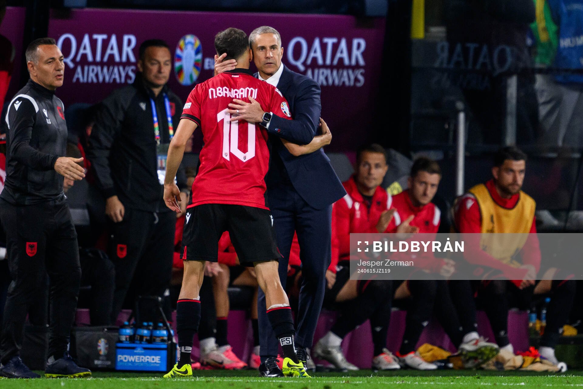 Nedim Bajrami and Head coach Sylvinho of Albania