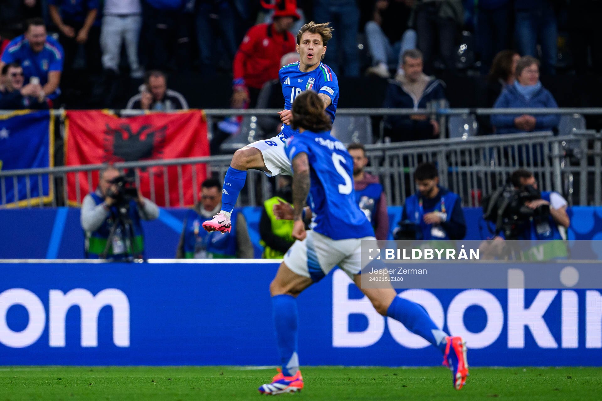 Nicolo Barella of Italy celebrates after scoring 2-1 during the UEFA Euro 2024 Football Championship match between Italy and Albania on June 15, 2024 in Dortmund.