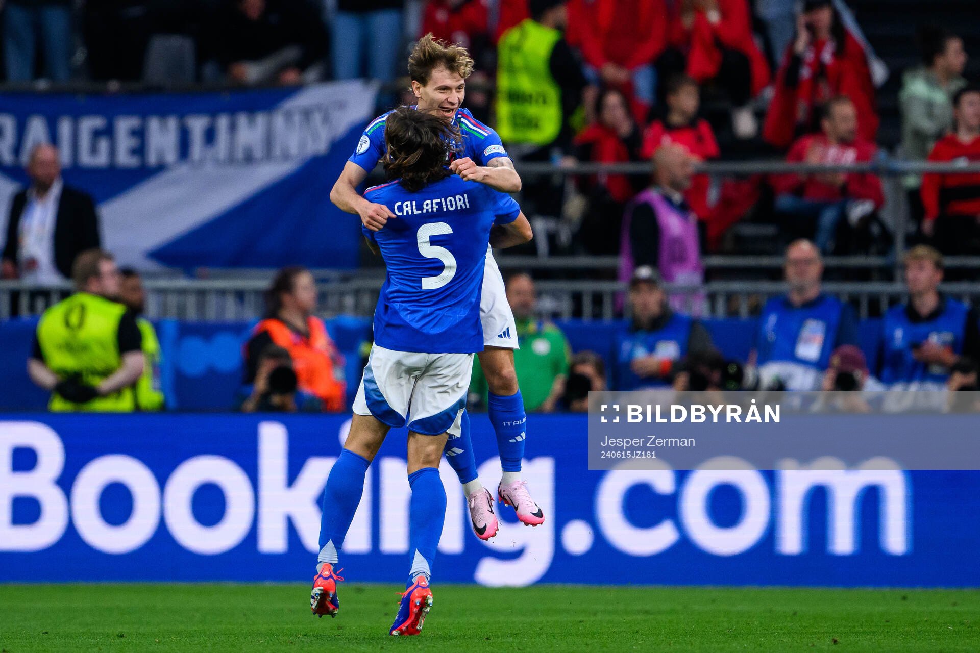 Nicolo Barella of Italy celebrates after scoring 2-1 during the UEFA Euro 2024 Football Championship match between Italy and Albania on June 15, 2024 in Dortmund.