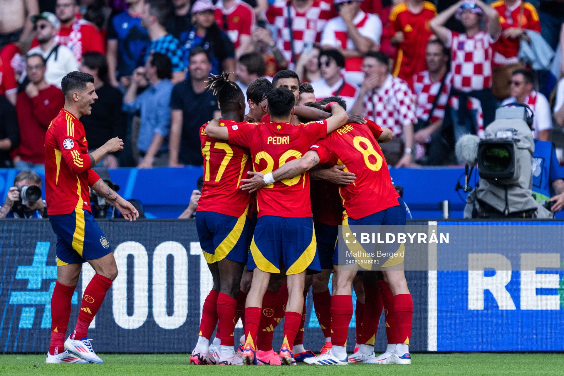 Daniel Carvajal of Spain celebrates with team mates