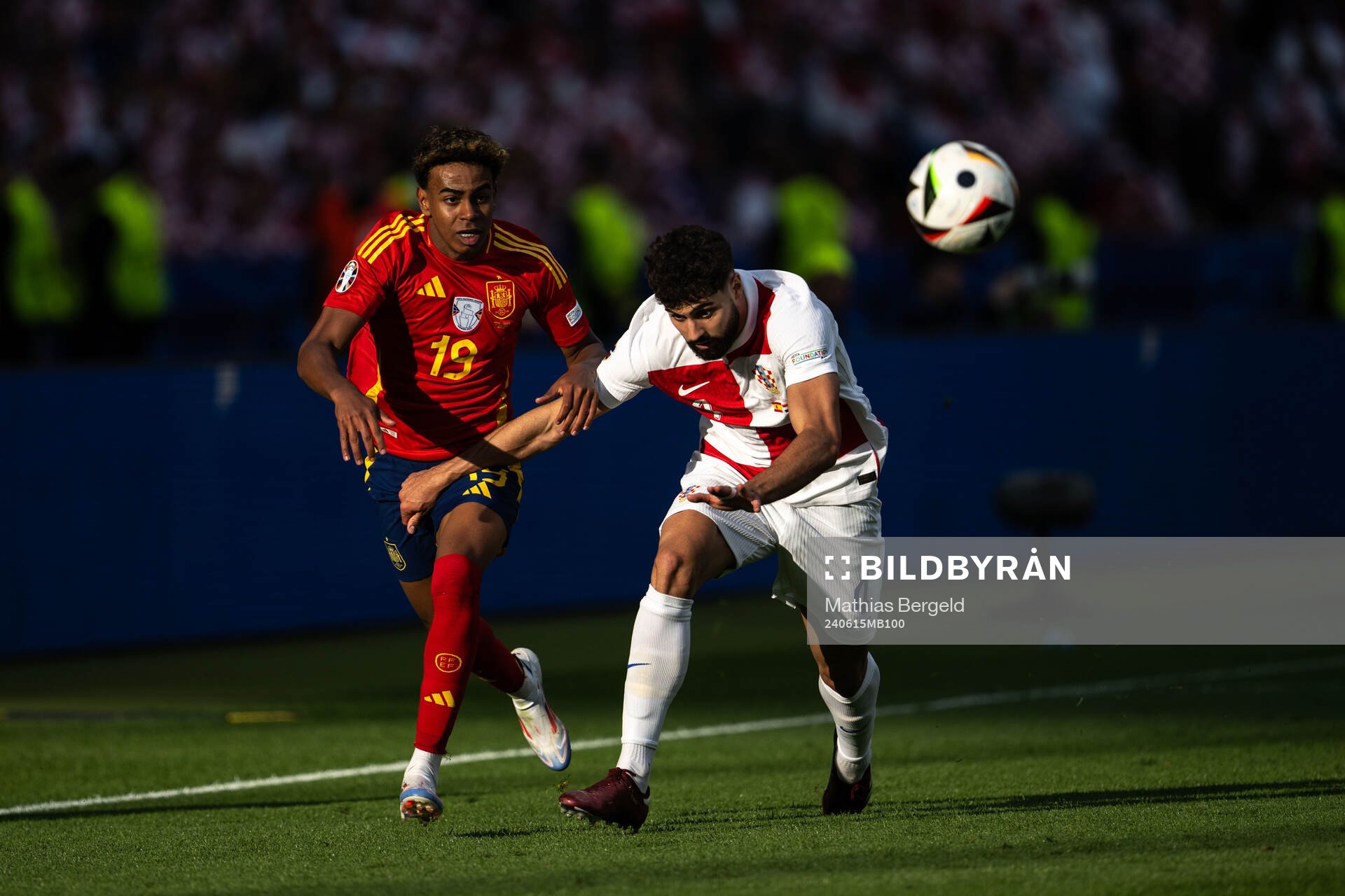 Lamine Yamal of Spain and Josko Gvardiol of Croatia during the UEFA Euro 2024 Football Championship match between Spain and Croatia on June 15, 2024 in Berlin.