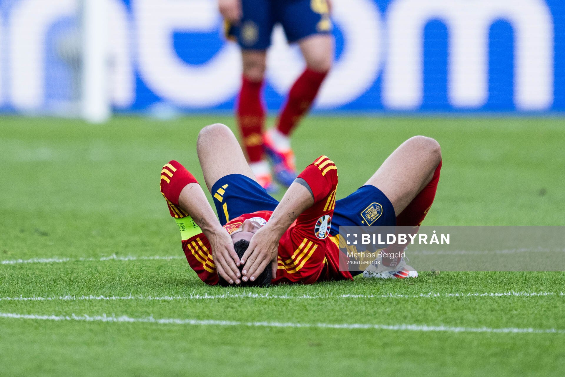 Alvaro Morata of Spain in pain
